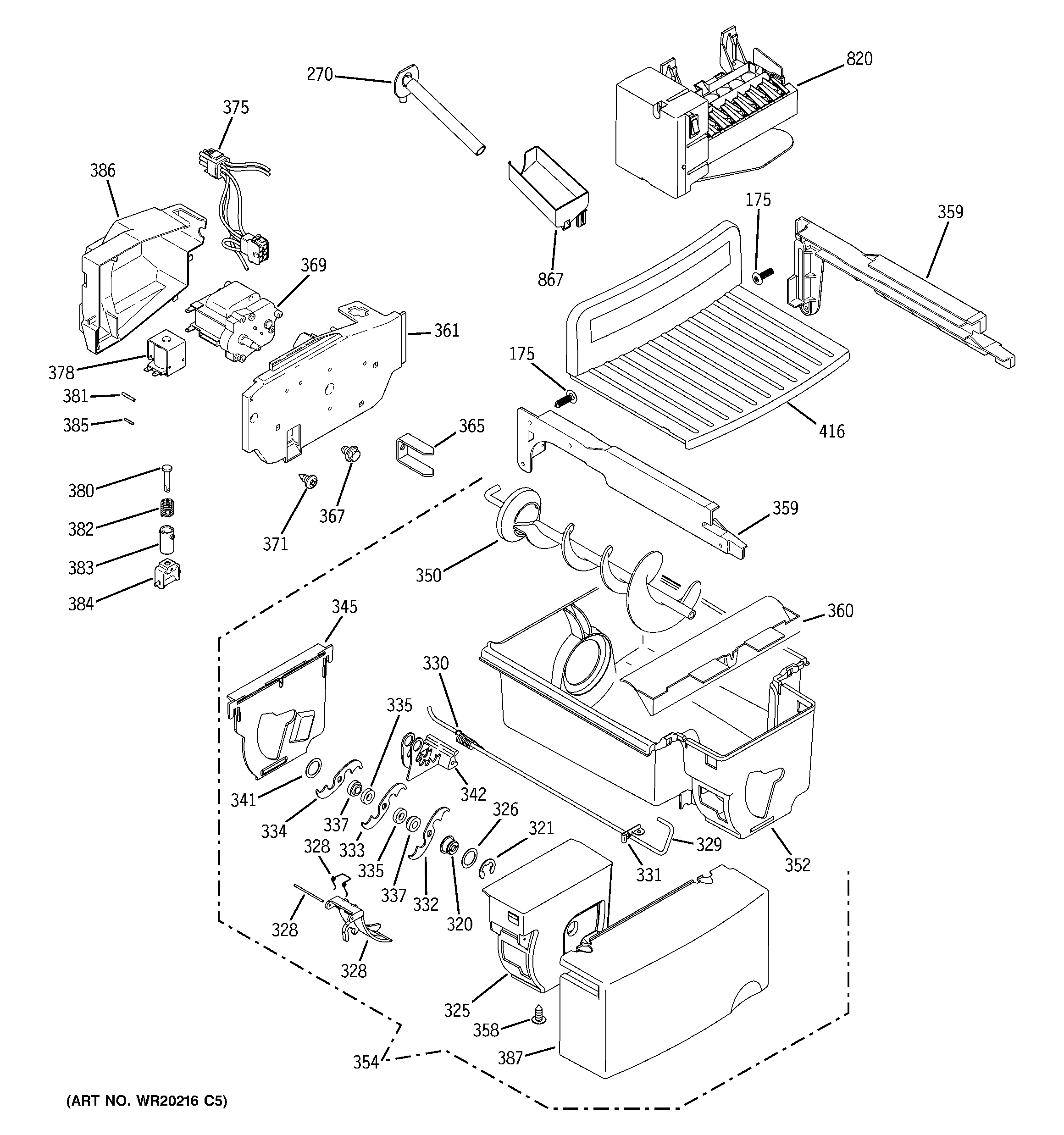 GE PSE25VGXACWW ice maker & dispenser diagram