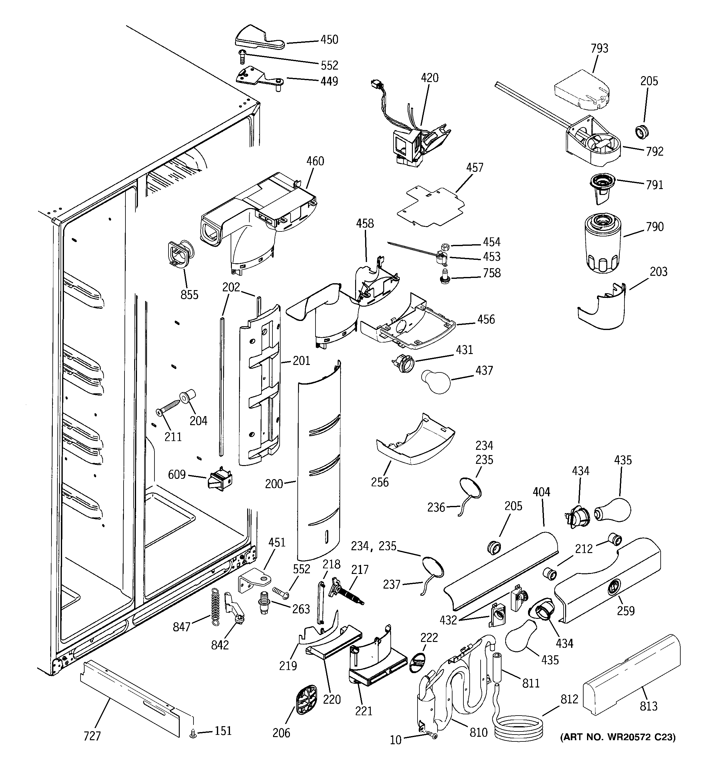 GE PSE25VGXACWW fresh food section diagram