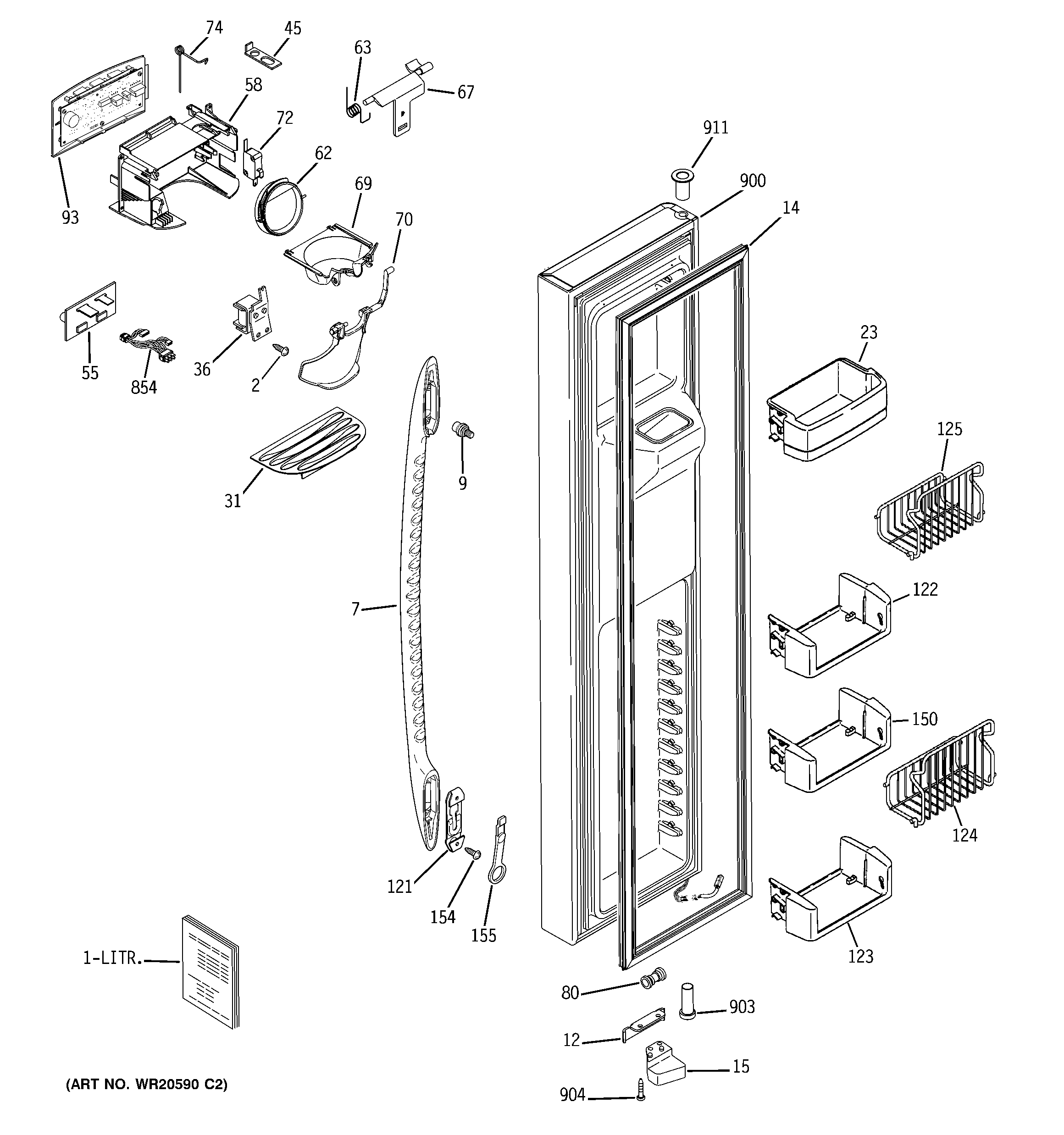 GE PSE27VGXAFWW freezer door diagram