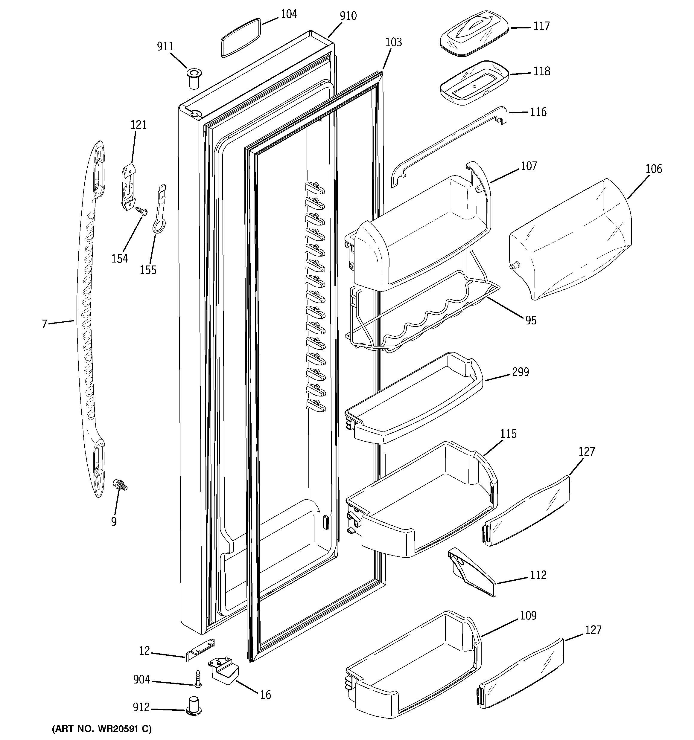 GE PSE27VGXAFWW fresh food door diagram