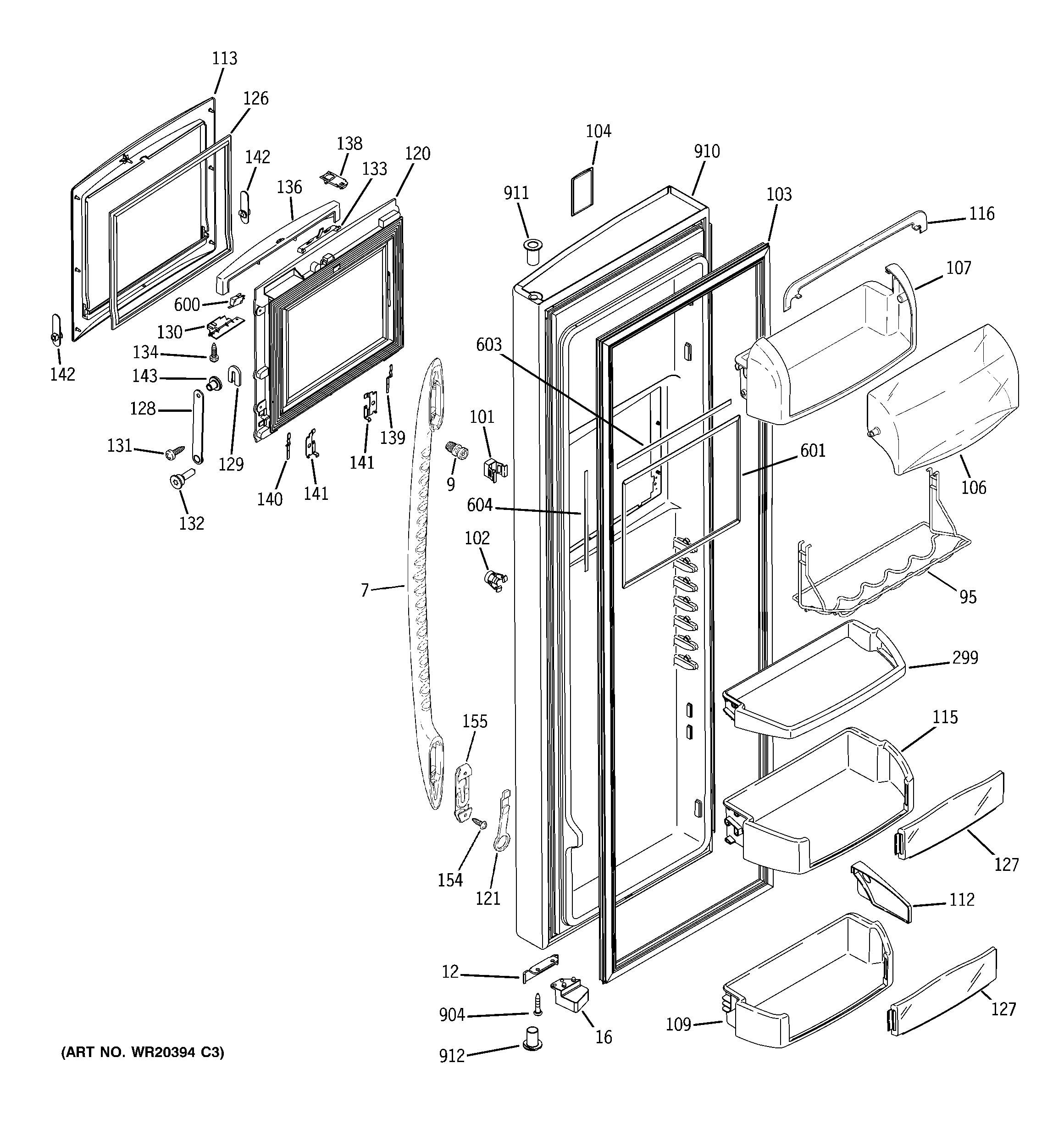 GE PSE27VHXATBB fresh food door diagram