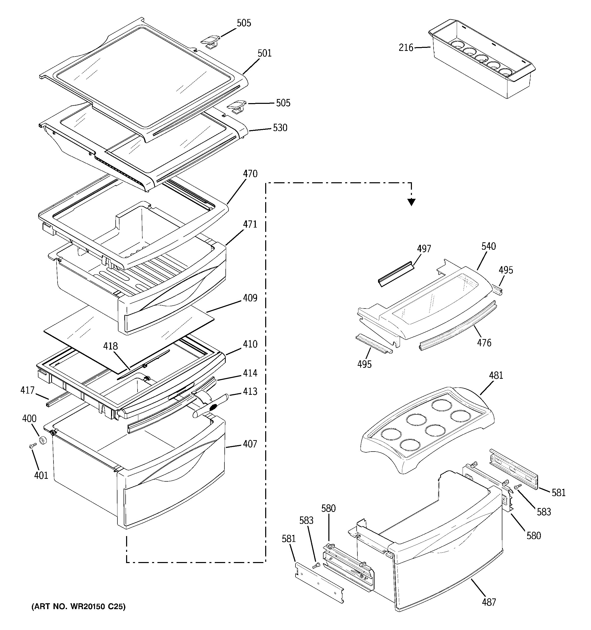 GE ZSE27SGWISS fresh food shelves diagram