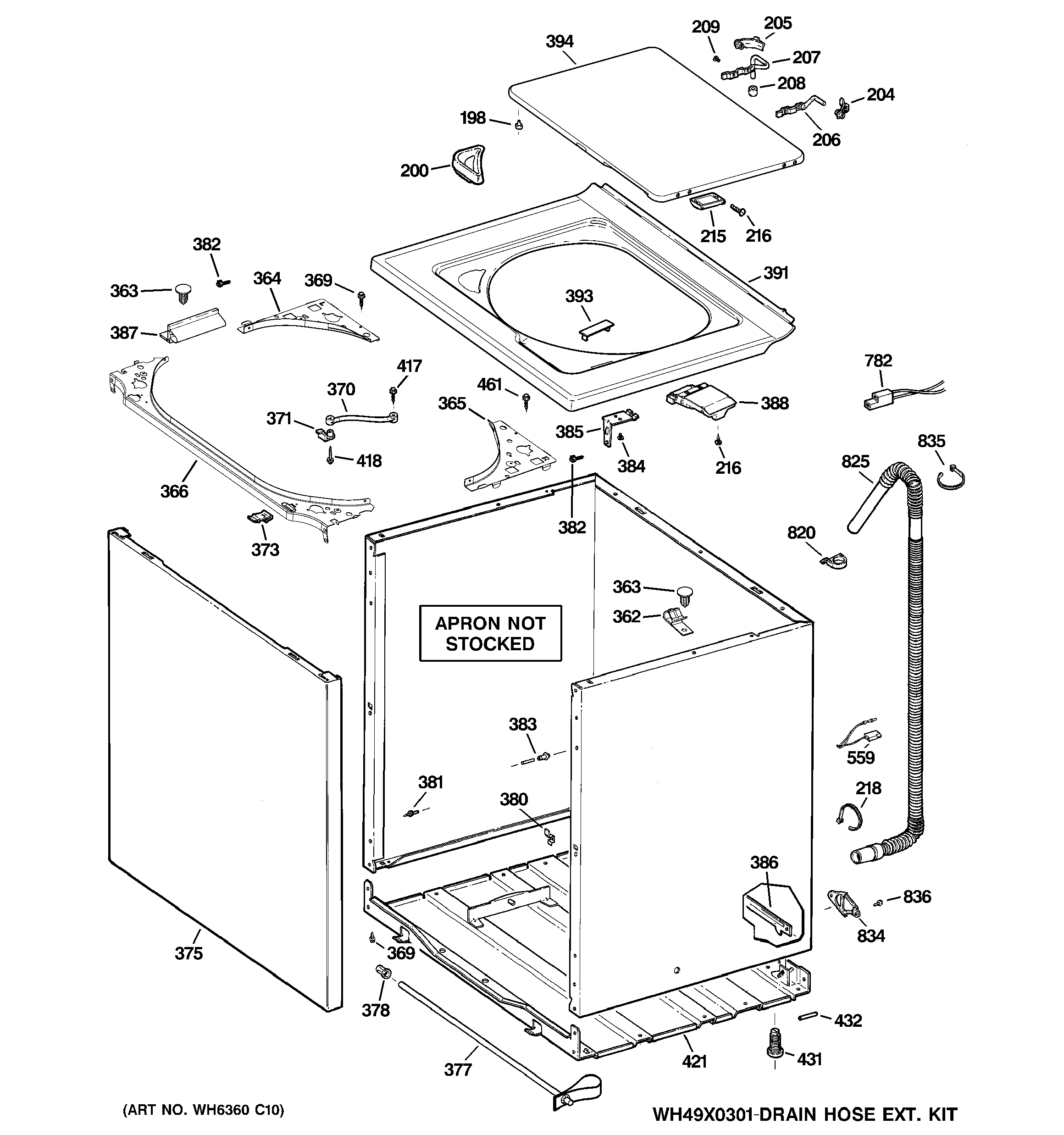 GE S2100G6WW cabinet, cover & front panel diagram