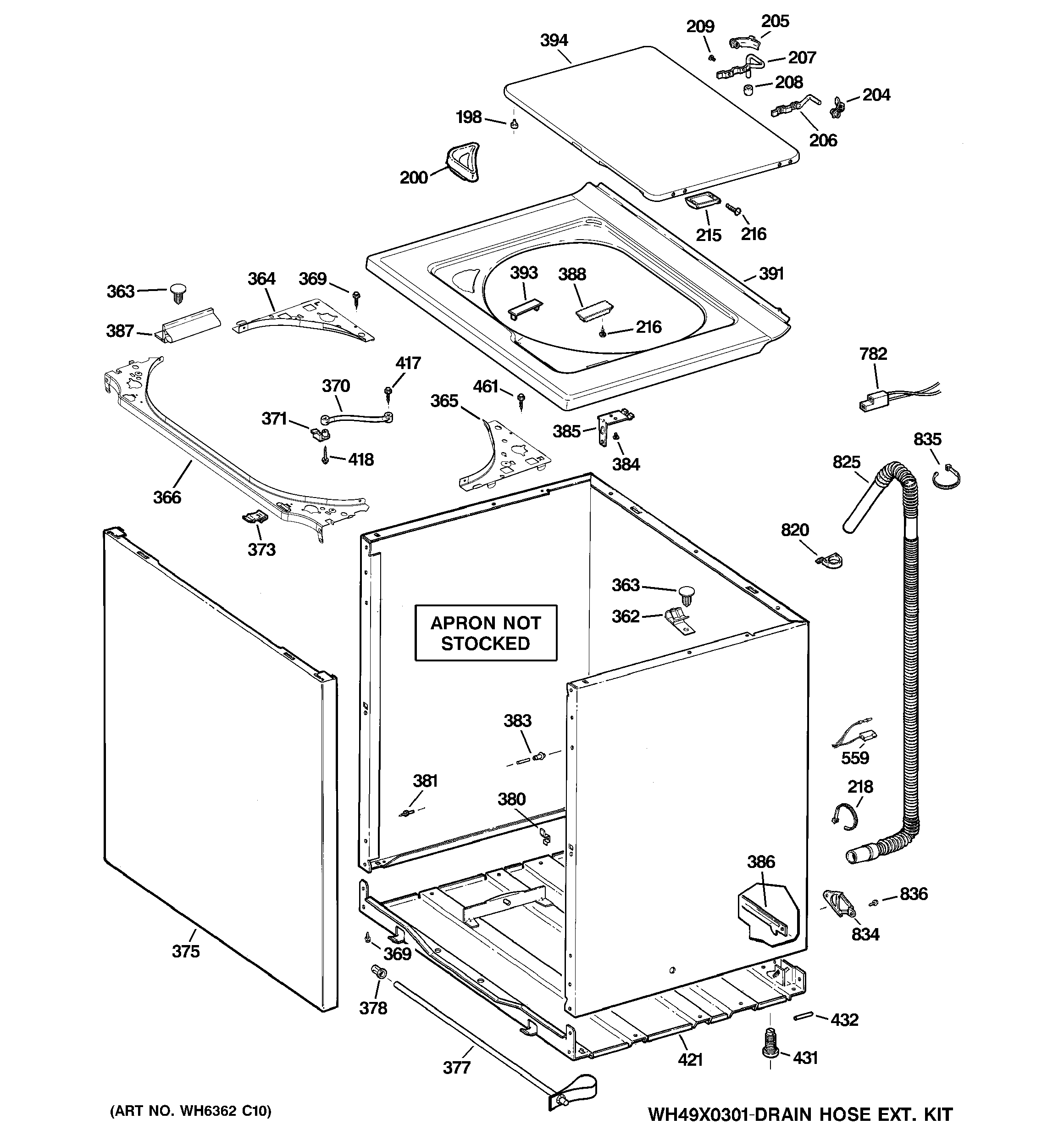 GE WLSR2200J6WW cabinet, cover & front panel diagram