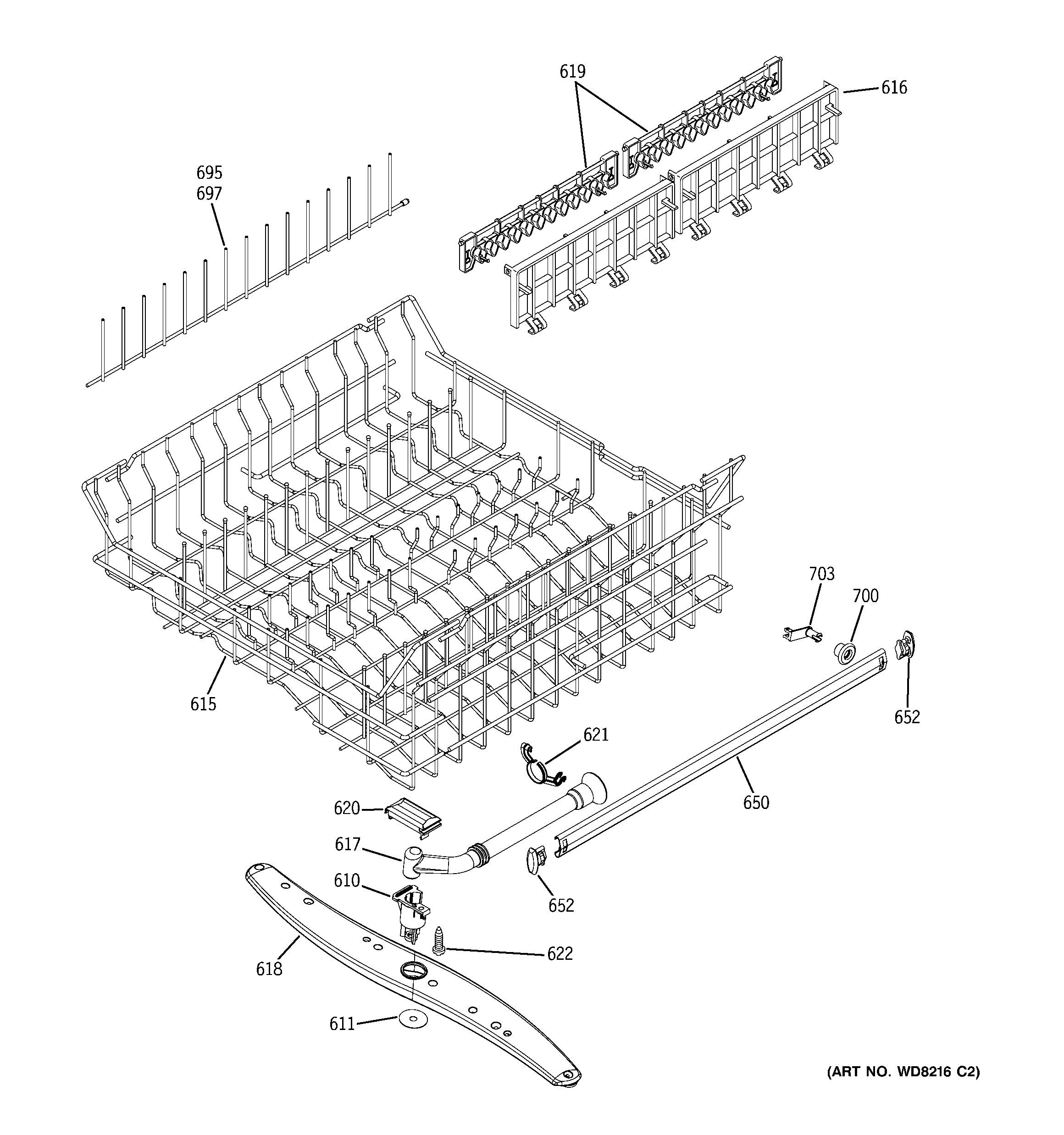 GE GLDL500N15WW upper rack assembly diagram