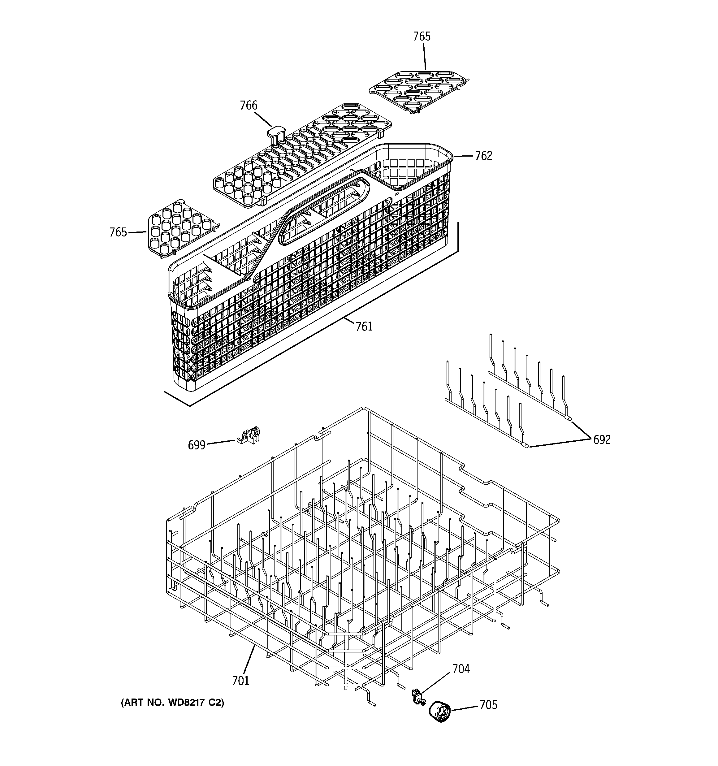 GE GLDL500N15WW lower rack assembly diagram