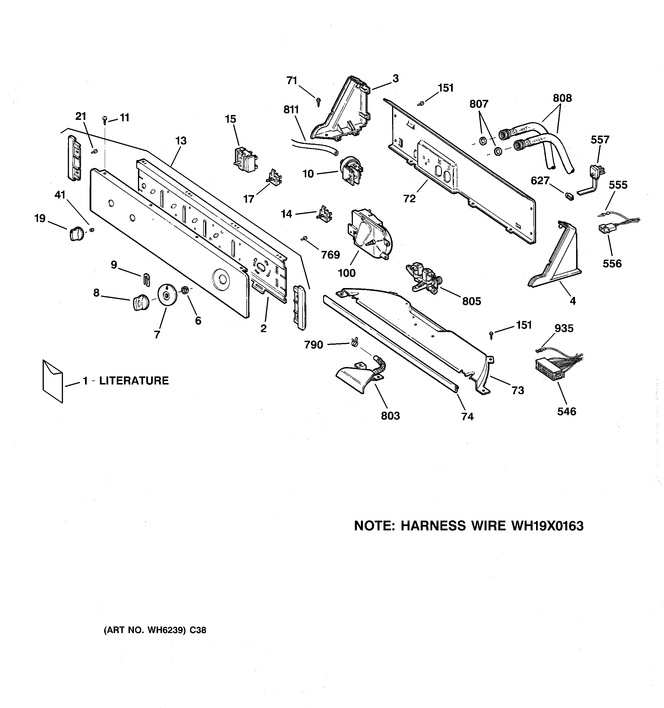 GE GNSR2090T9WW controls & backsplash diagram