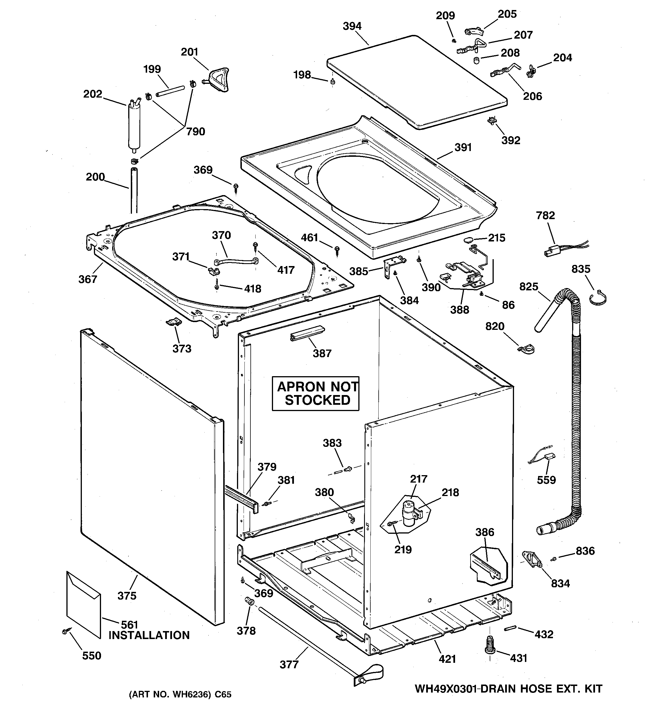 GE GNSR2090T9WW cabinet, cover & front panel diagram