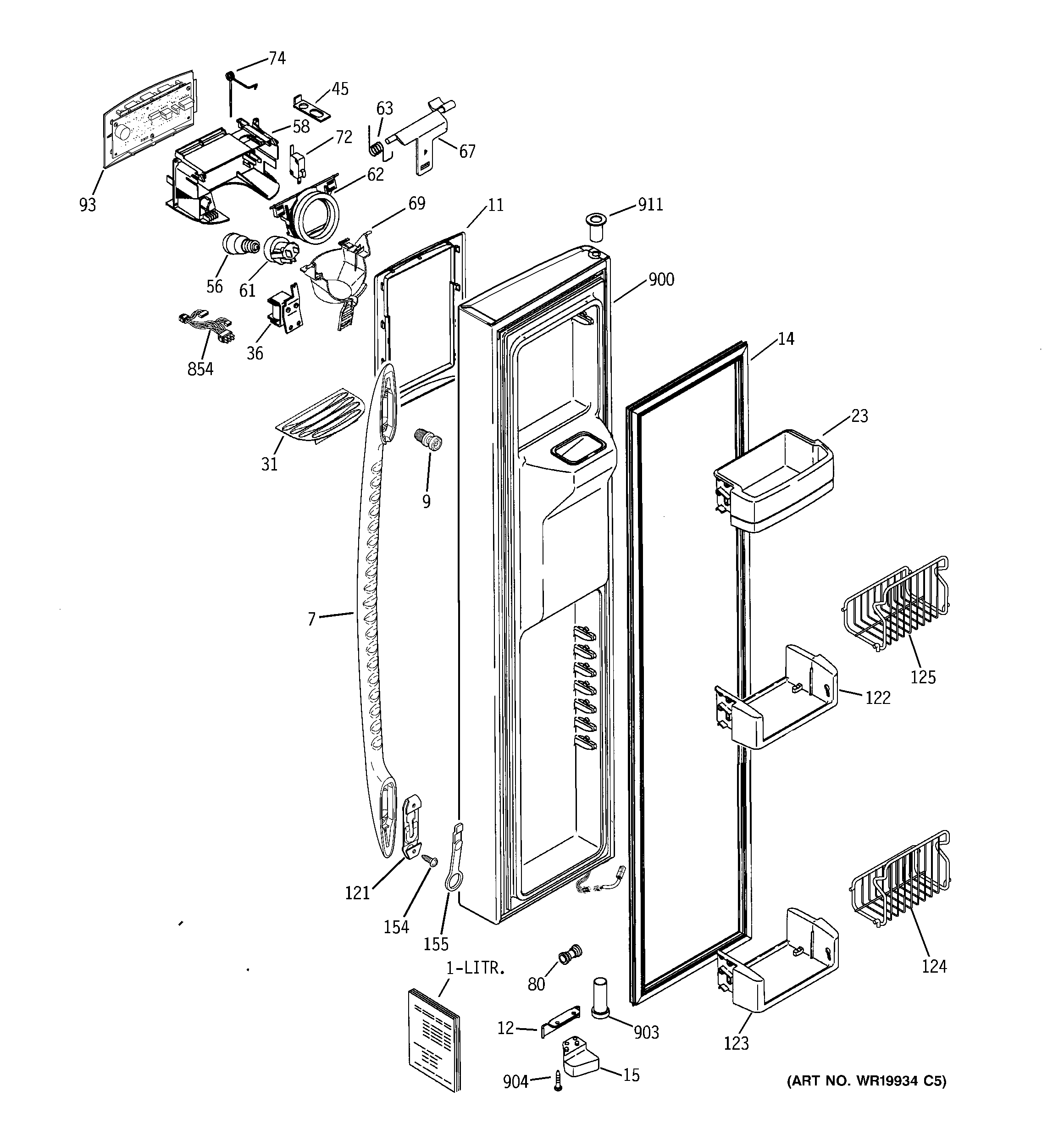 GE PSK25MGWICCC freezer door diagram