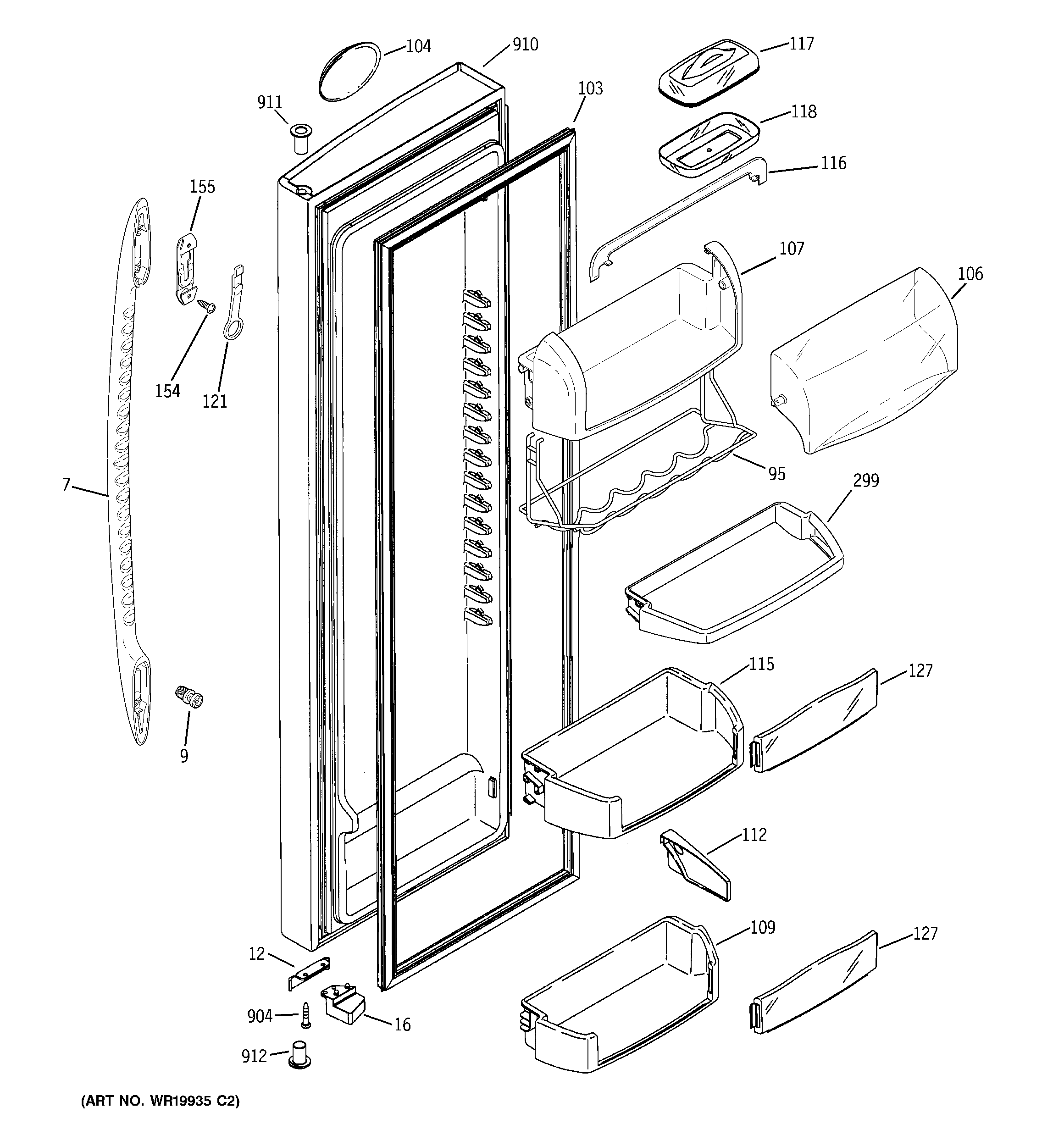 GE PSK25MGWICCC fresh food door diagram