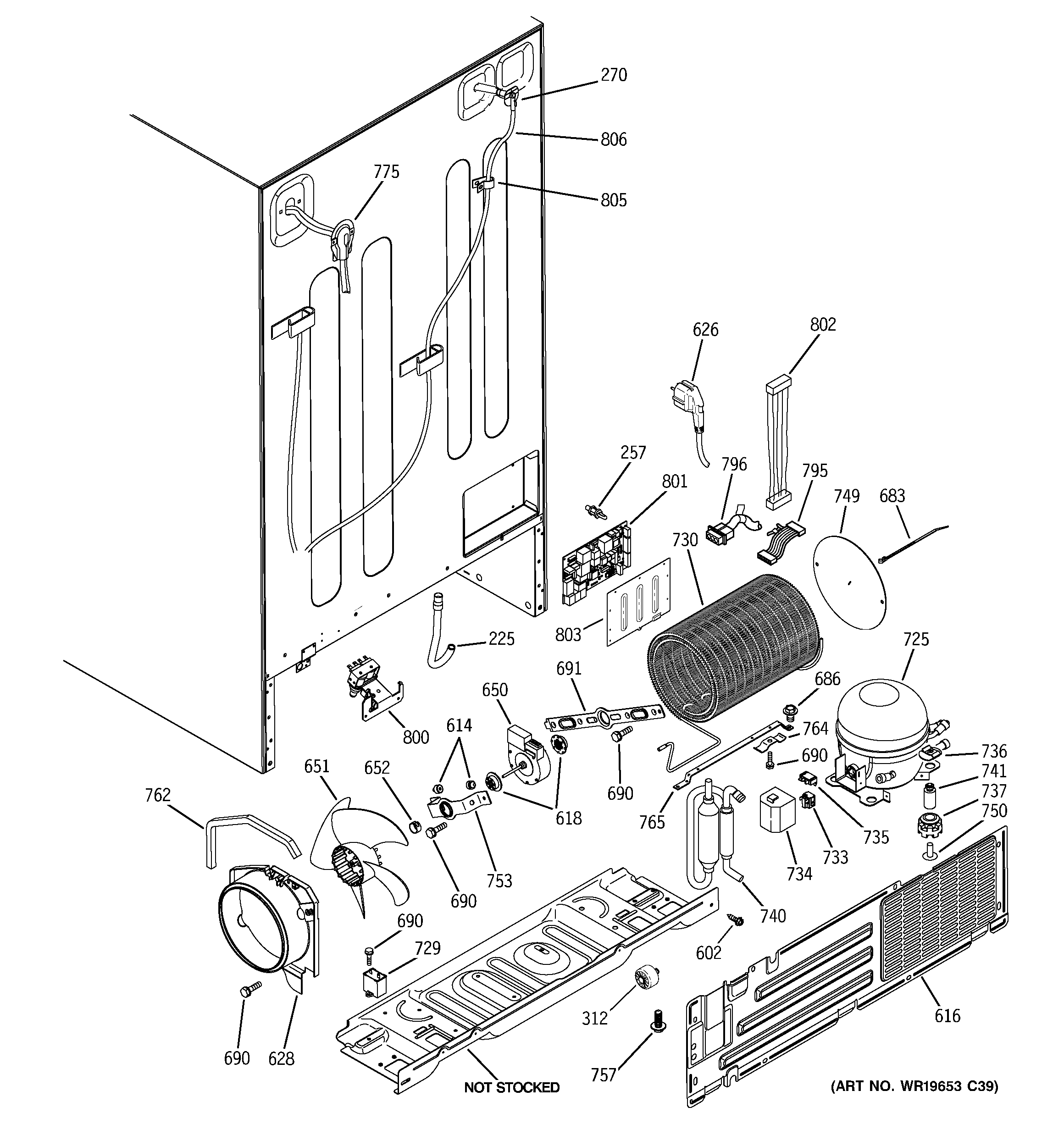 GE PSK27NHWICWW sealed system & mother board diagram