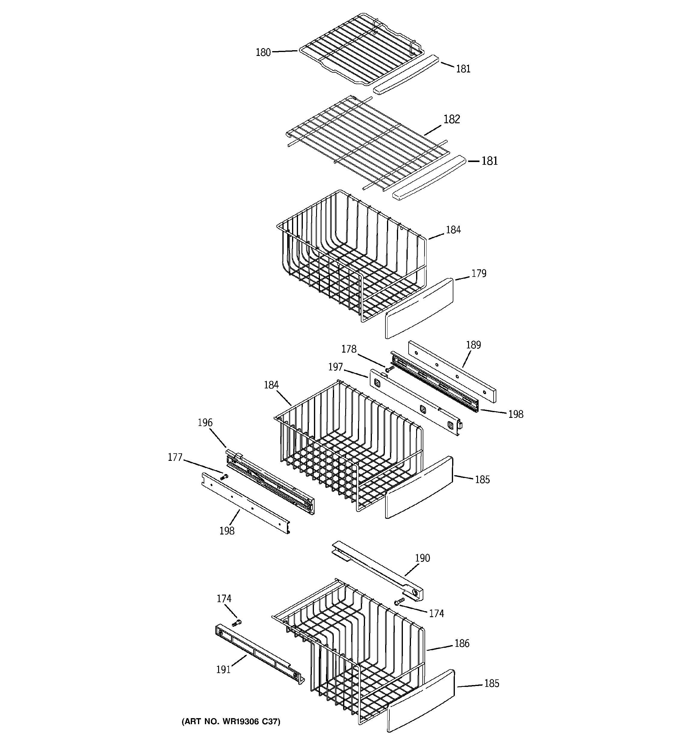 GE PSK27SGWICSS freezer shelves diagram