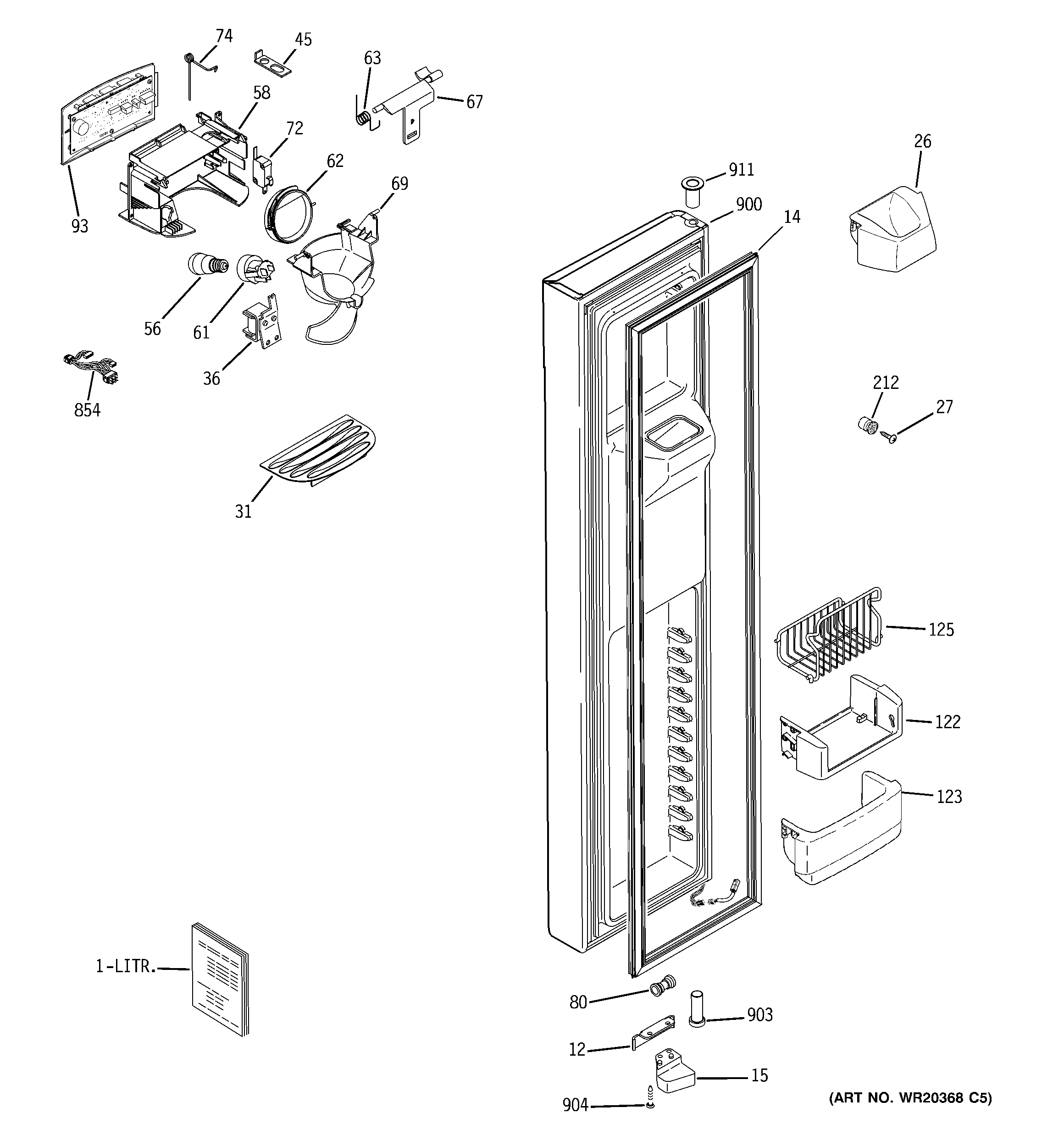 GE ZHE25NGTJFNB freezer door diagram