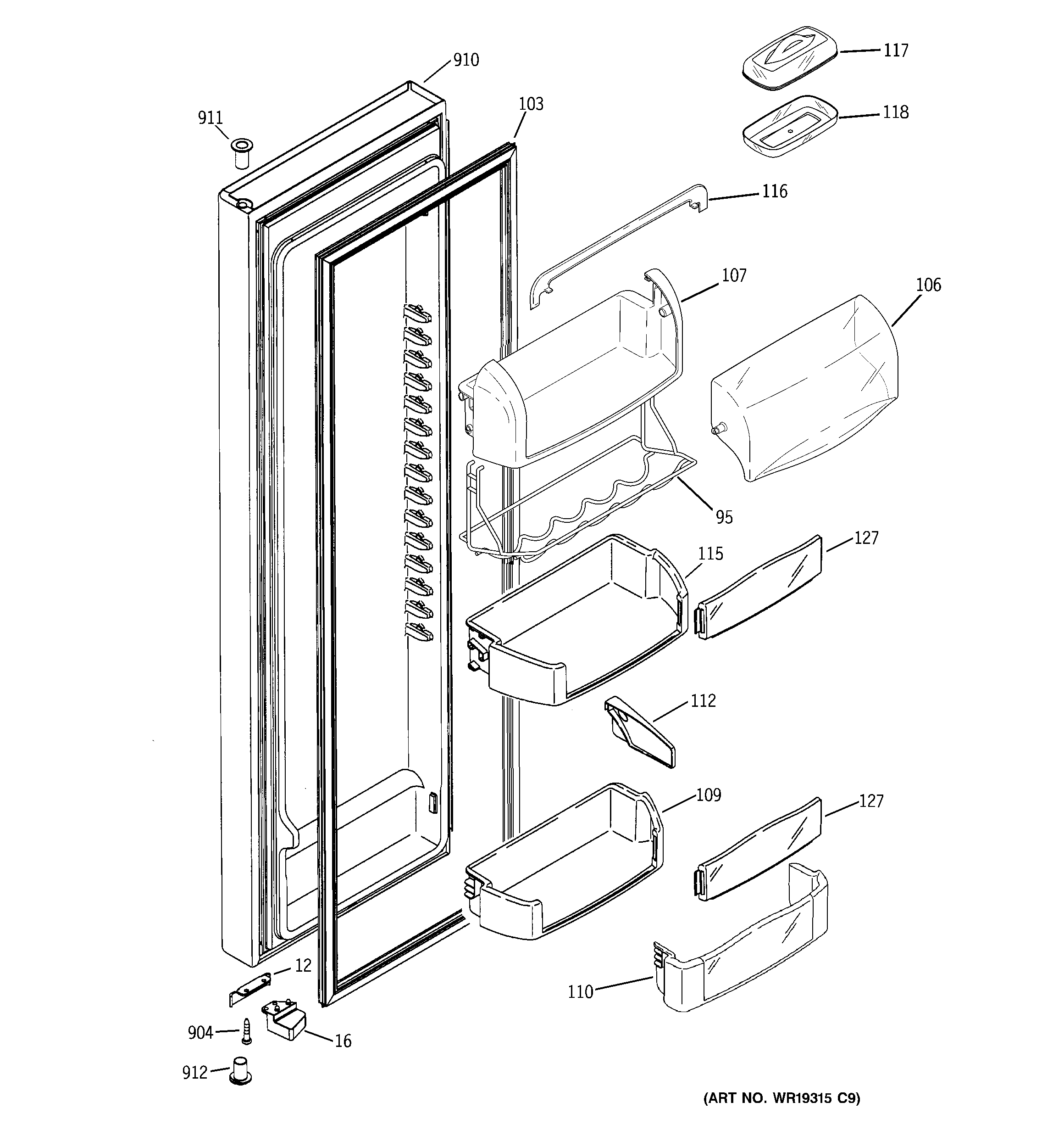 GE ZHE25NGTJFNB fresh food door diagram