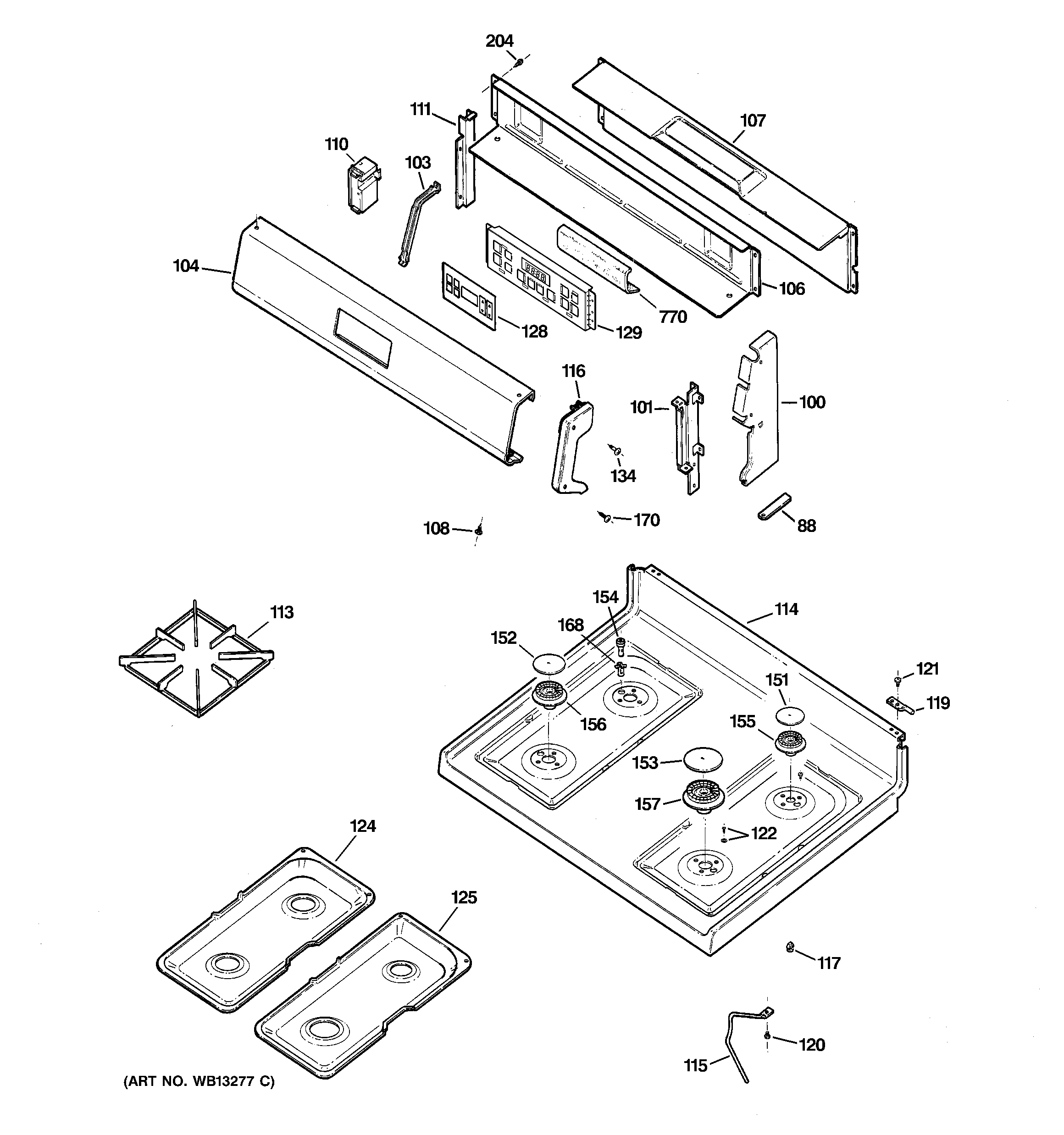 Hotpoint RGB740BEHFCT control panel & cooktop diagram