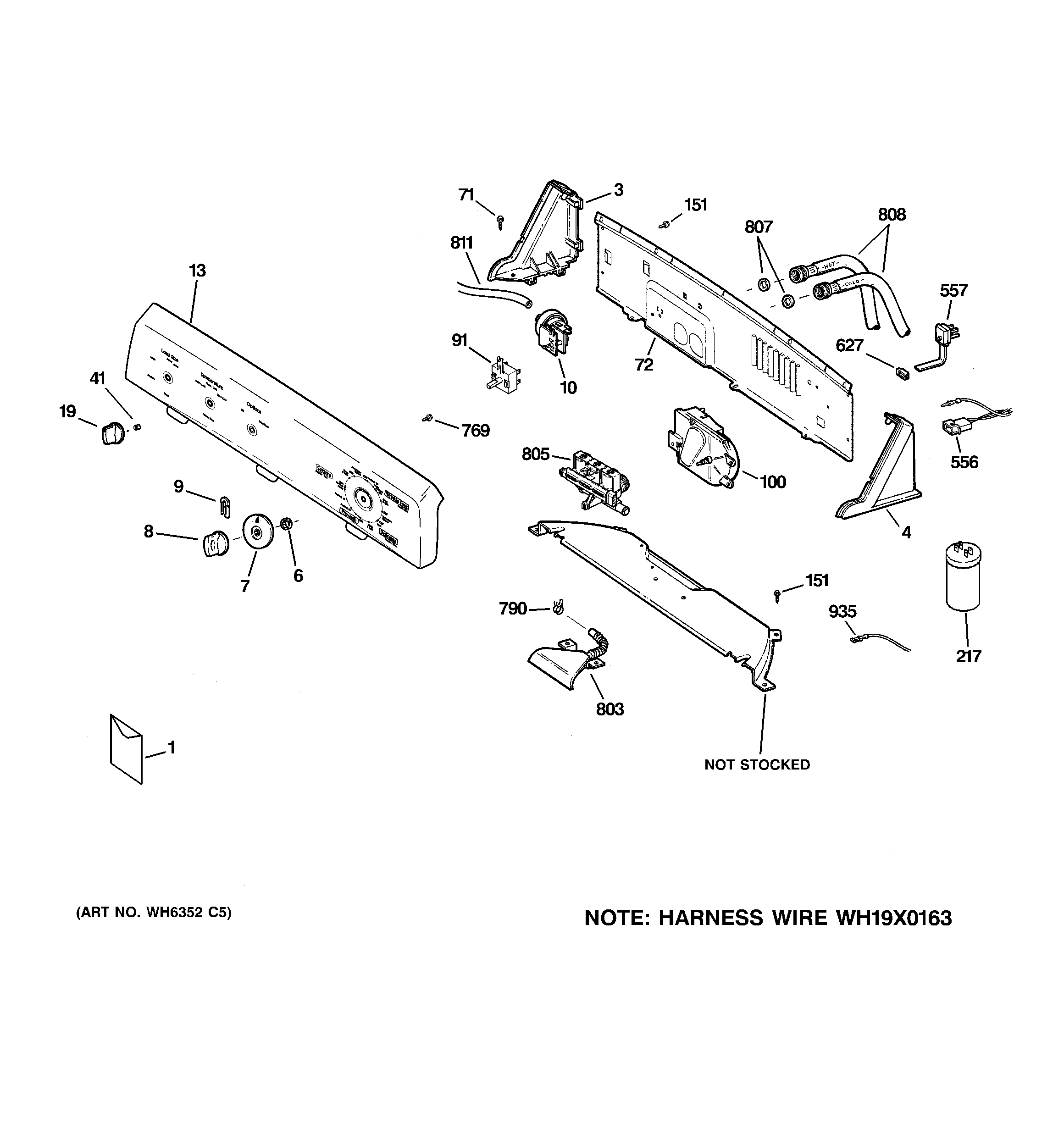 Hotpoint VLSR1090G6WW controls & backsplash diagram