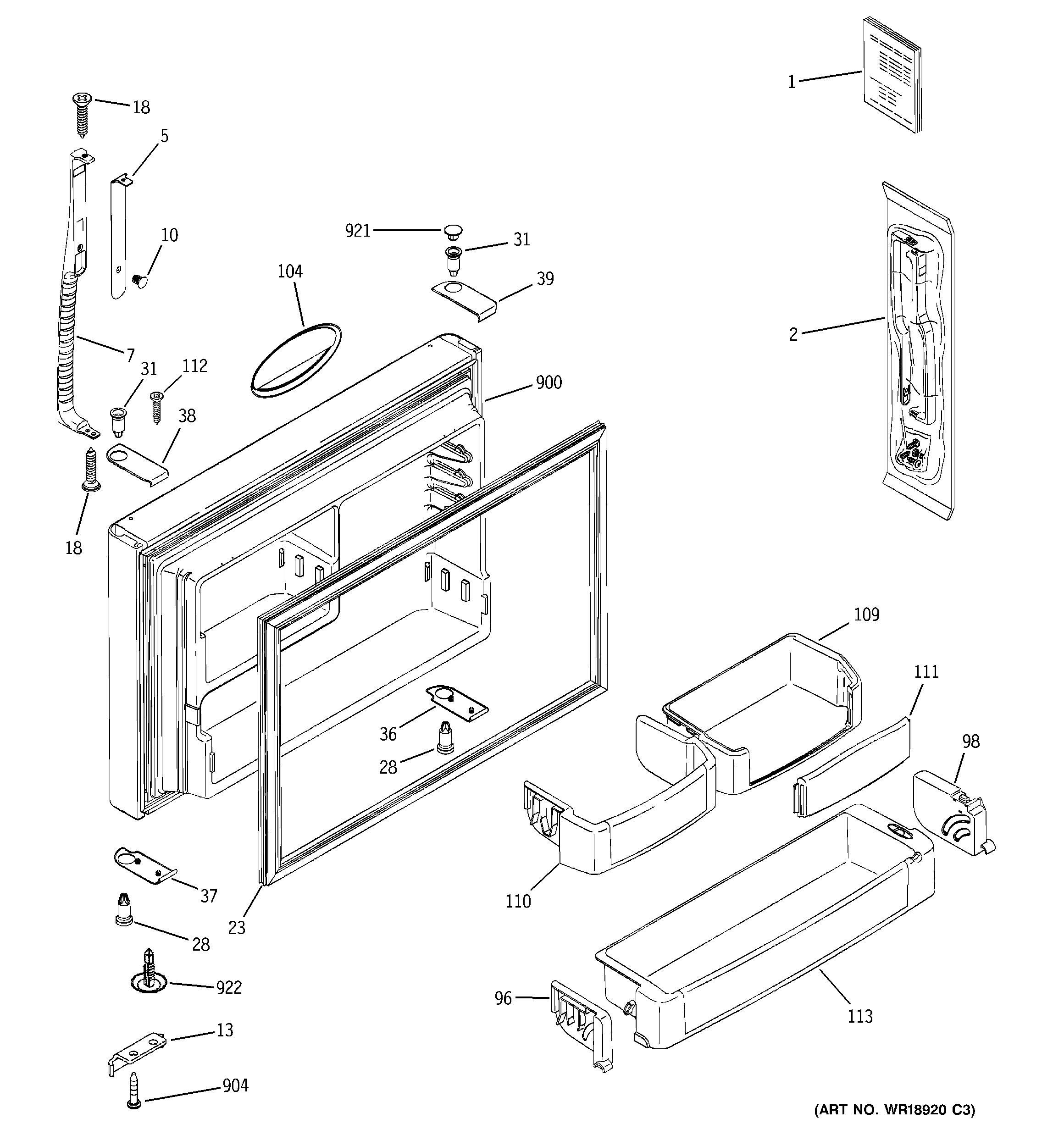 GE PTE25LBTJRWW freezer door diagram