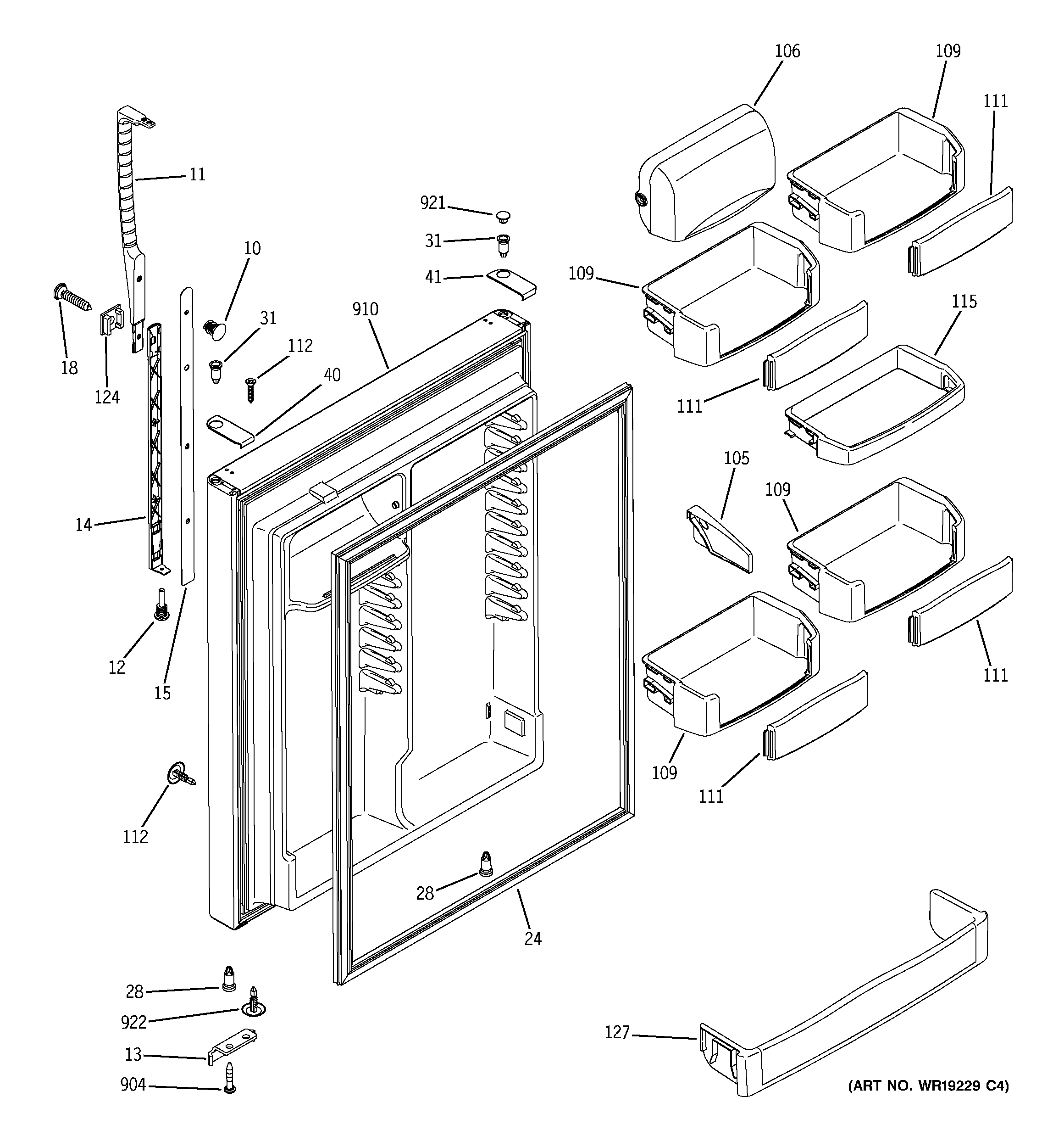 GE PTE25LBTJRWW fresh food door diagram