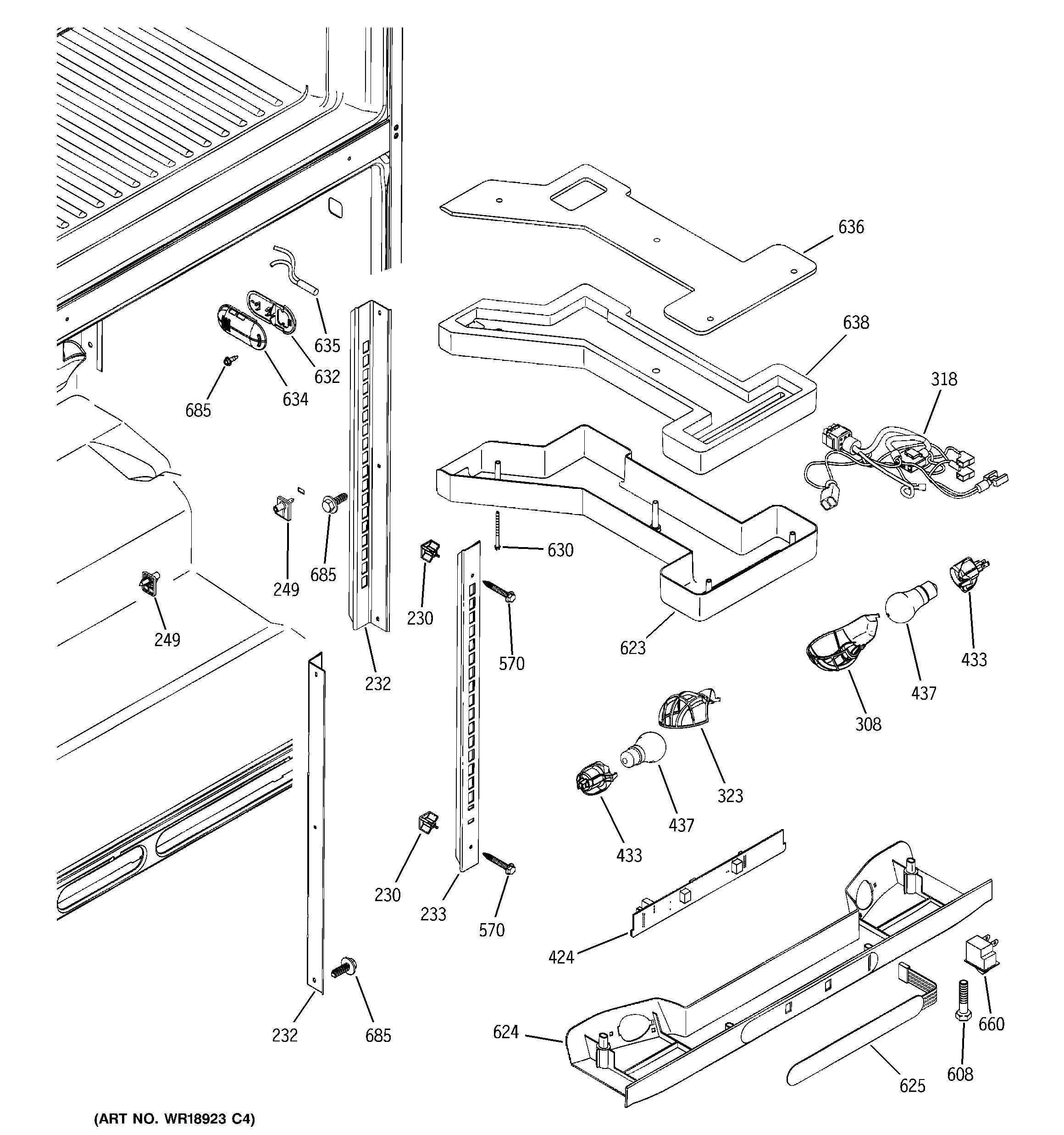 GE PTE25LBTJRWW fresh food section diagram