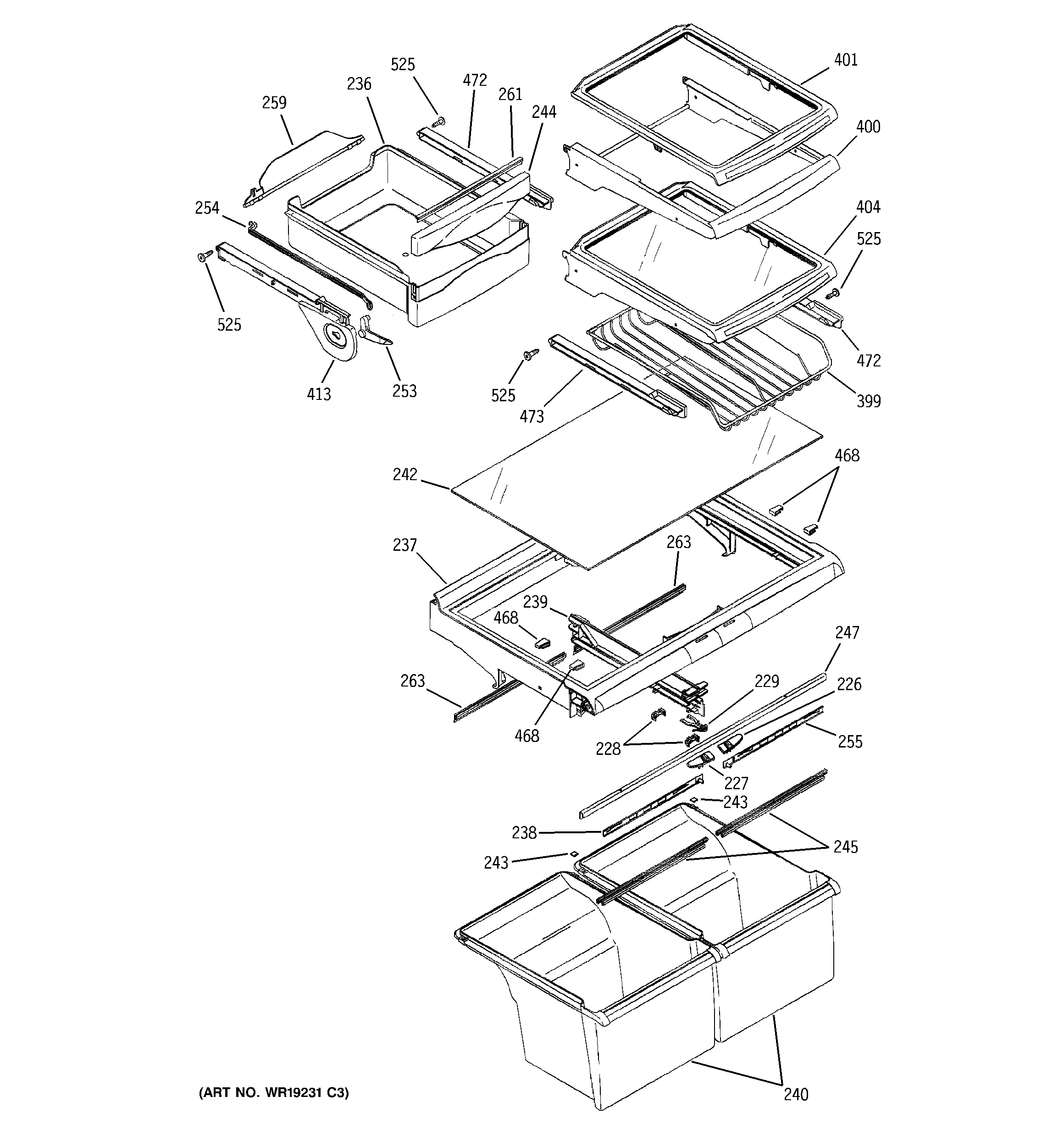 GE PTE25LBTJRWW fresh food shelves diagram