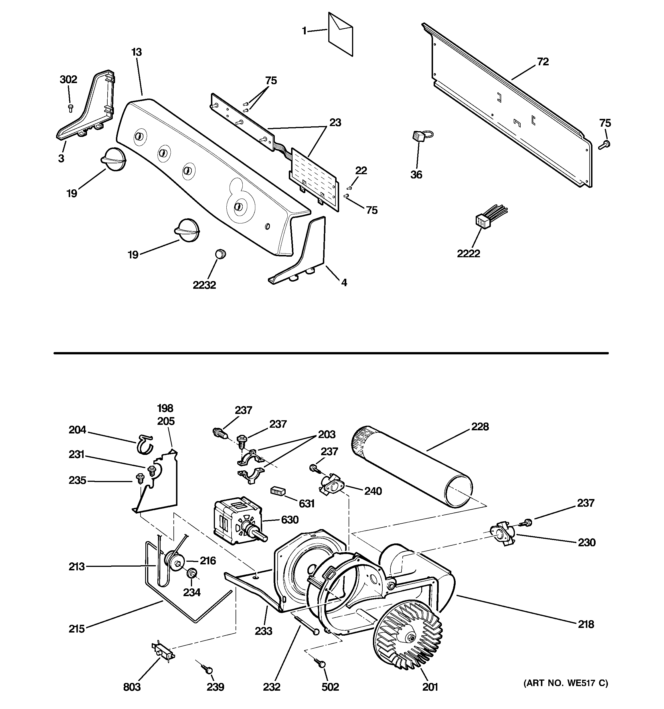 GE DPSE810EG6WT backsplash, blower & motor assembly diagram