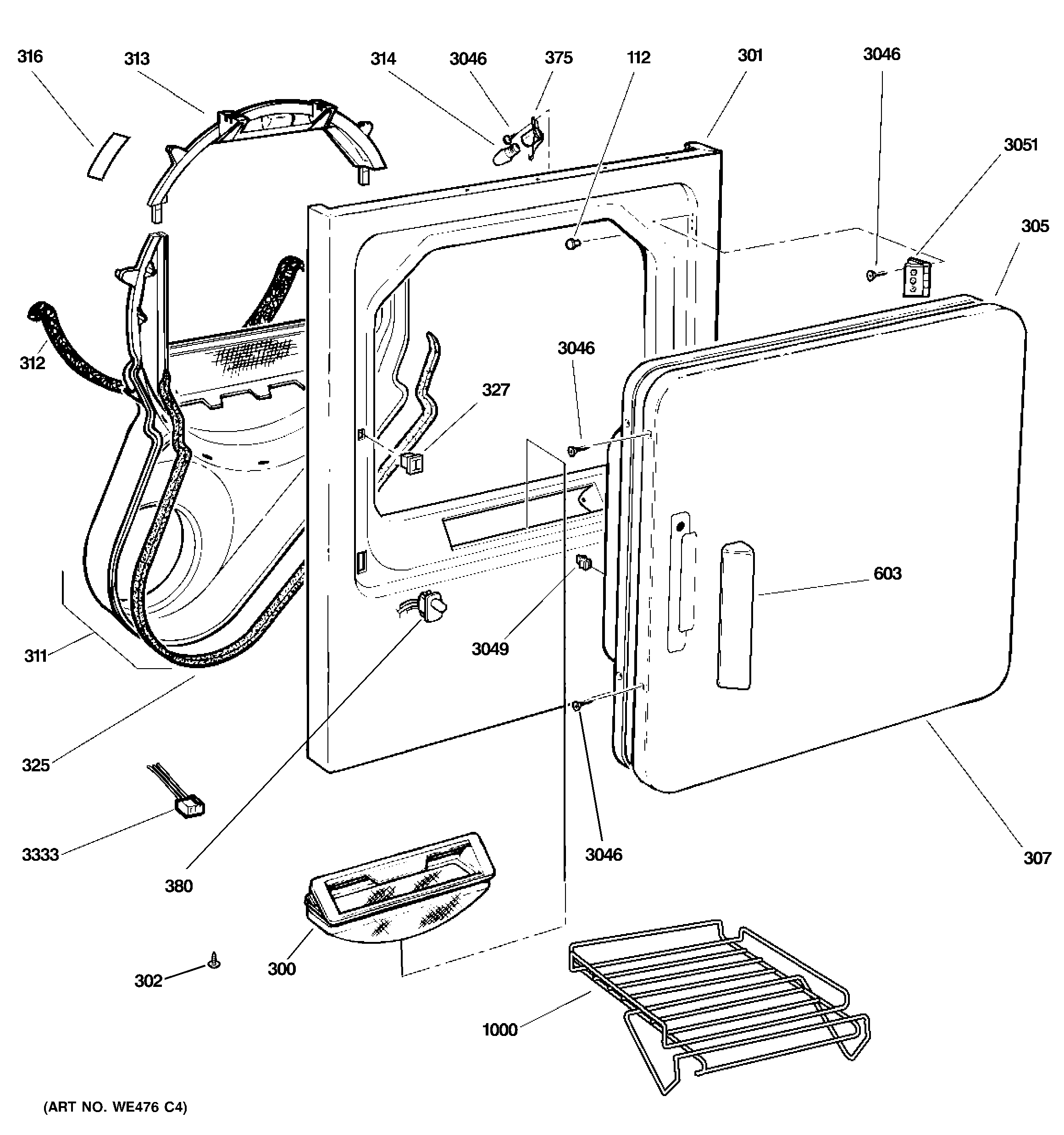 GE DPSE810EG6WT front panel & door diagram