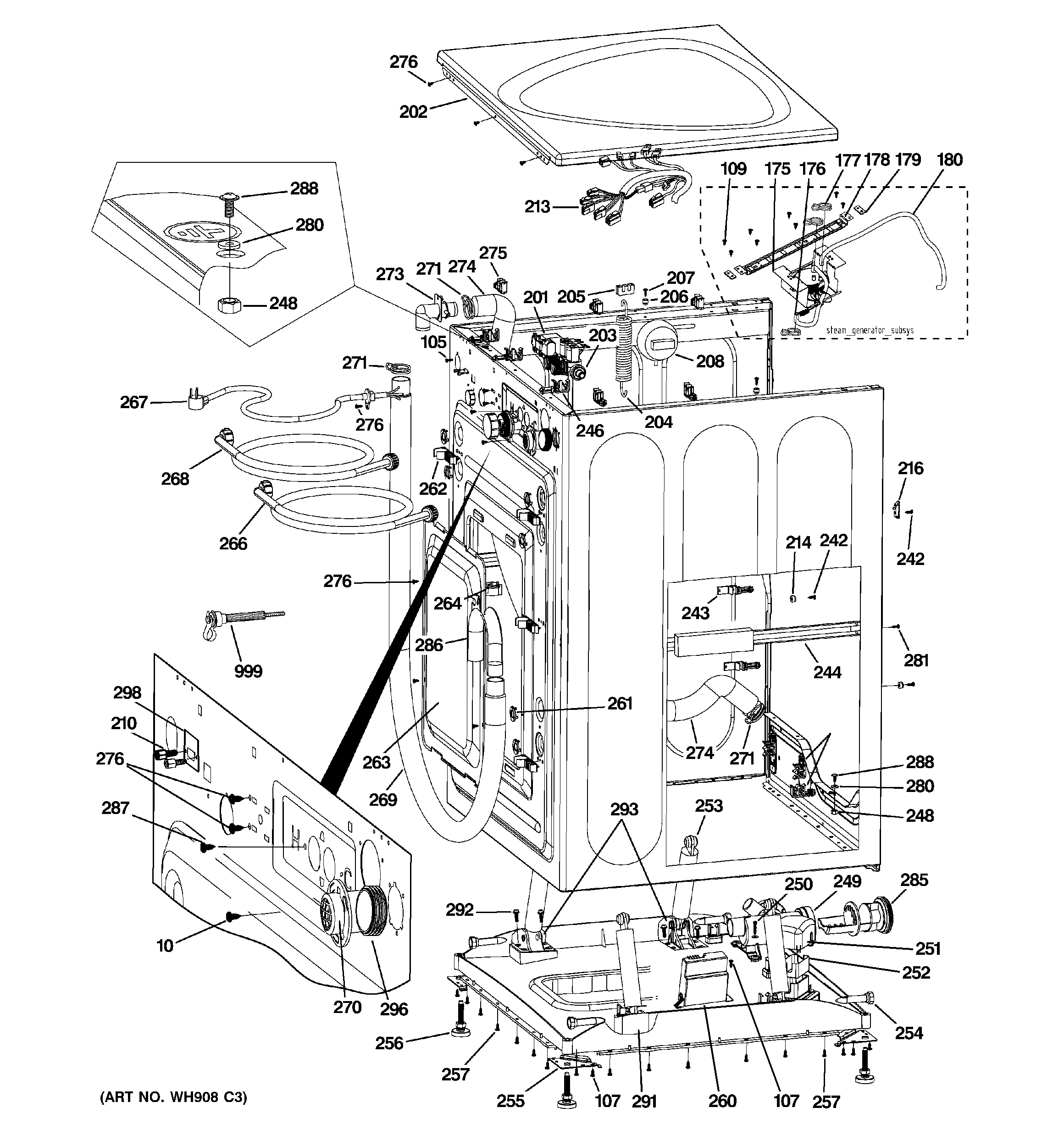 GE WPDH8850J0WW cabinet & top panel diagram
