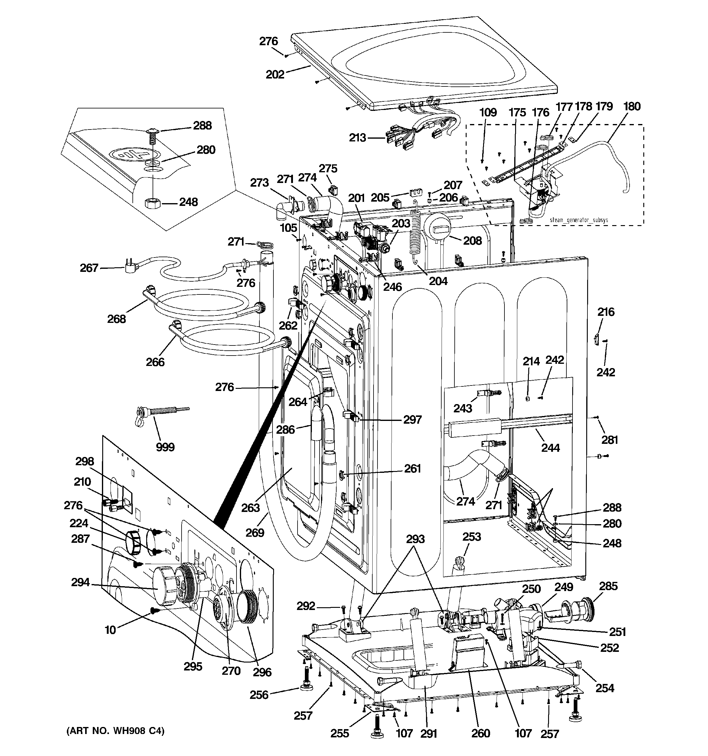 GE WPDH8900J0MV cabinet & top panel diagram