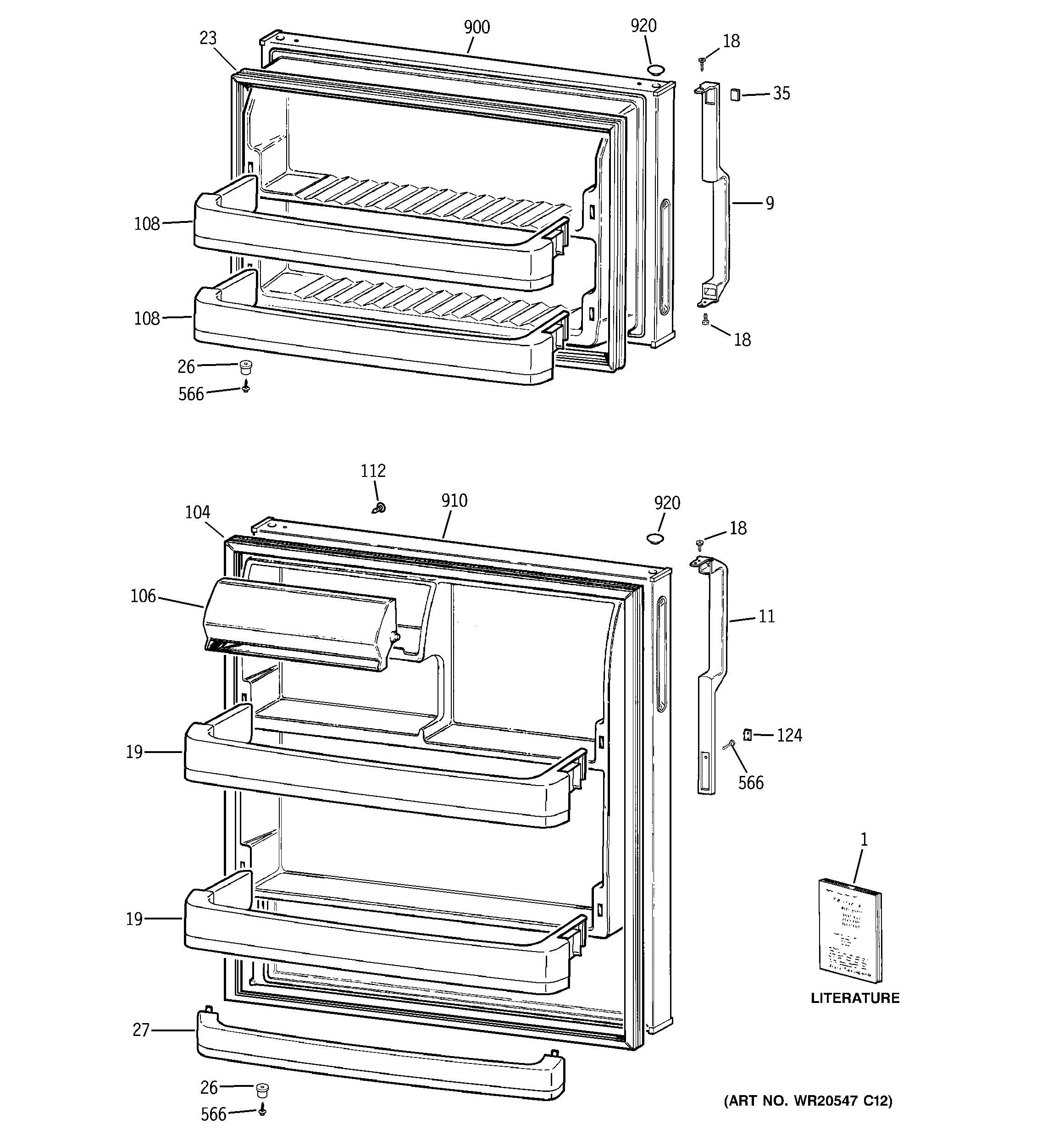 GE CTS18FBSDLWW doors diagram