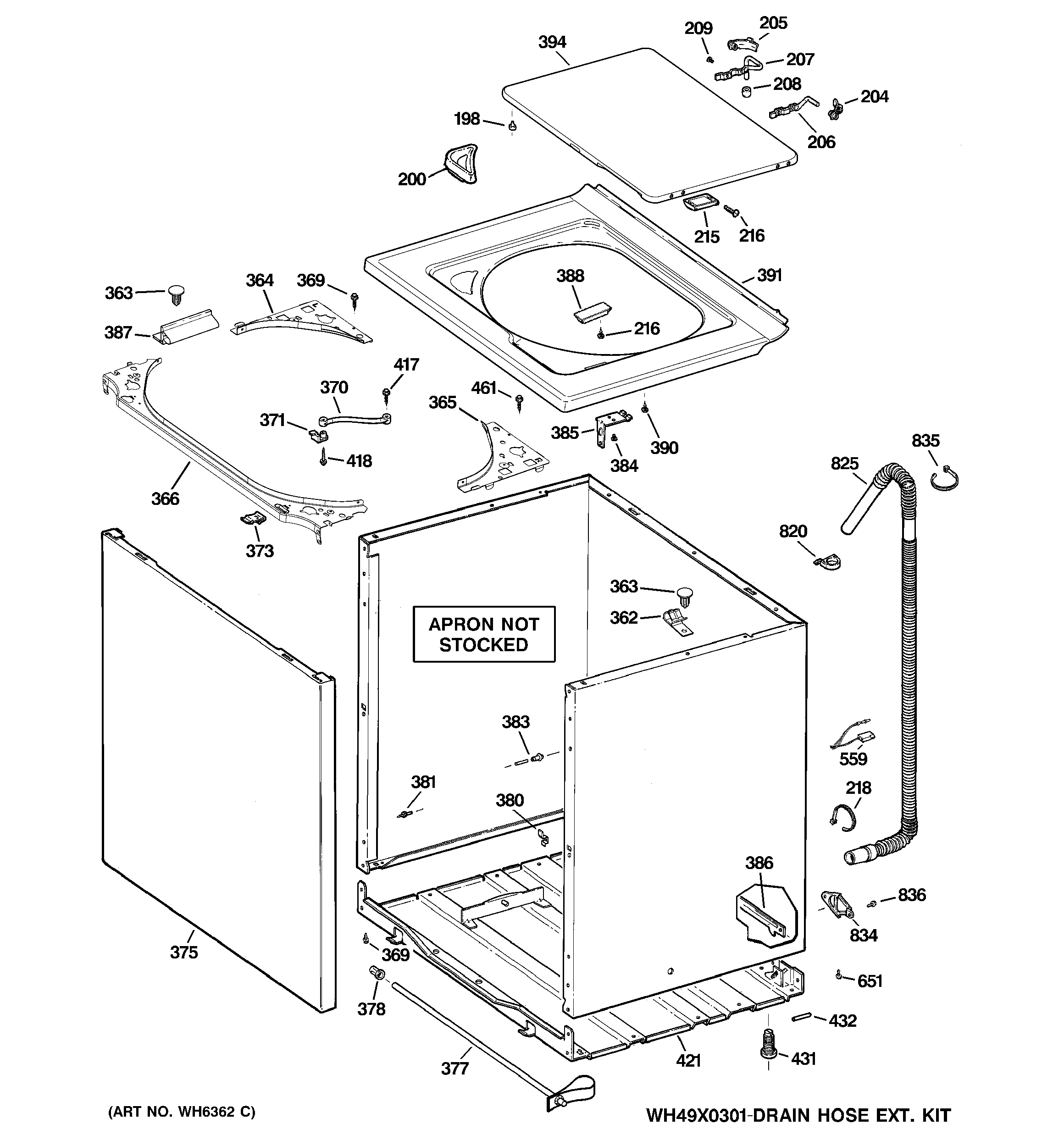 Hotpoint VBSR3100G1WW cabinet, cover & front panel diagram