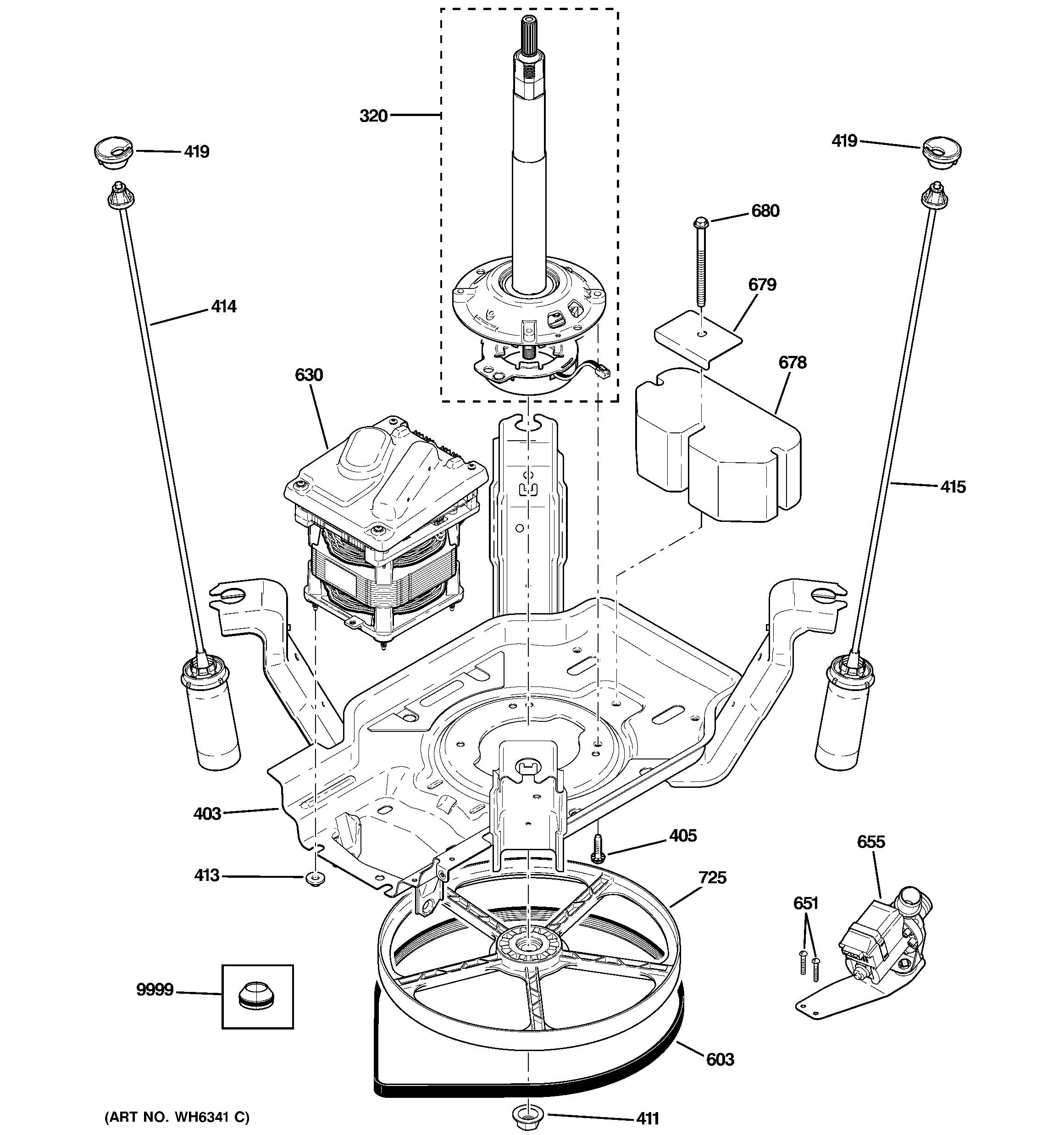 Hotpoint VBSR3100G1WW suspension, pump & drive components diagram