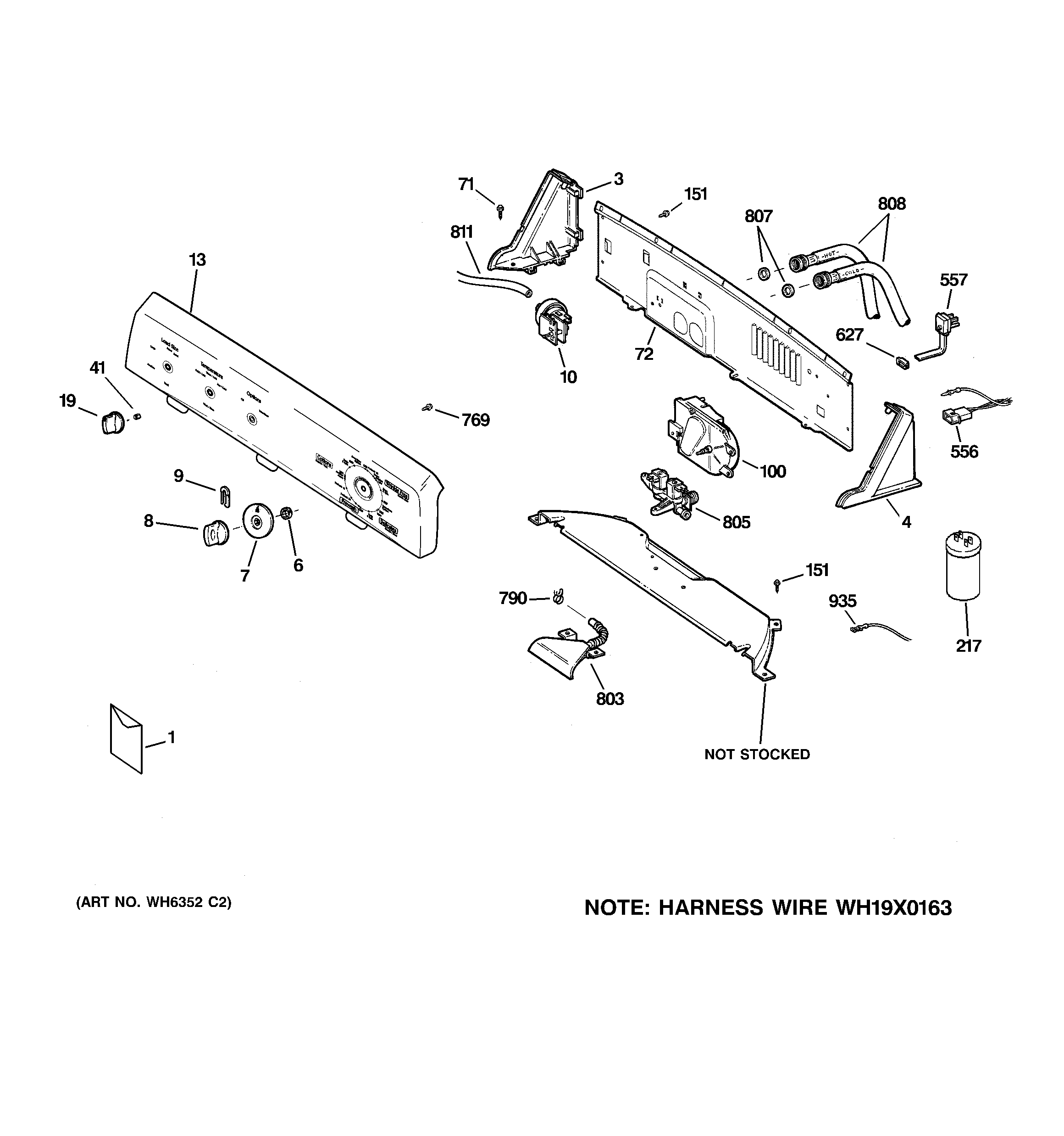 Hotpoint VLSR1090G0WW controls & backsplash diagram