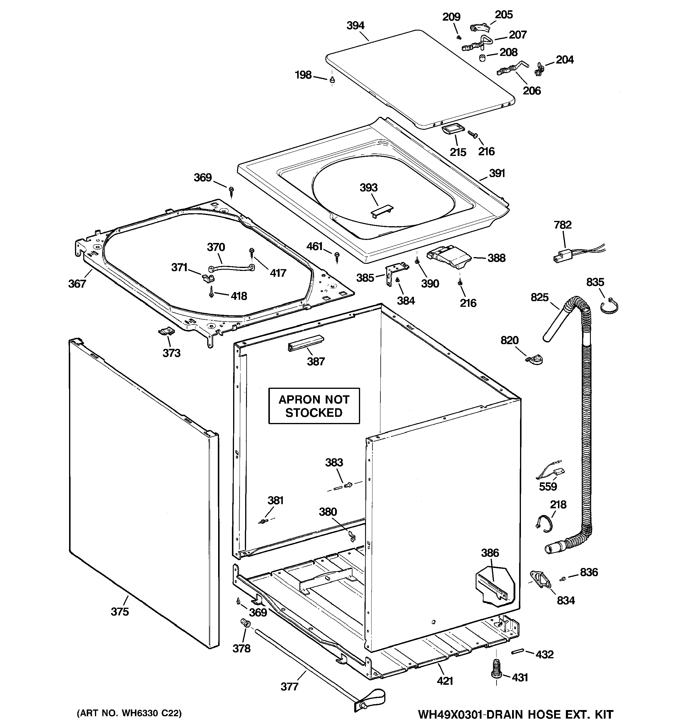 Hotpoint VLSR1090G2WW cabinet, cover & front panel diagram