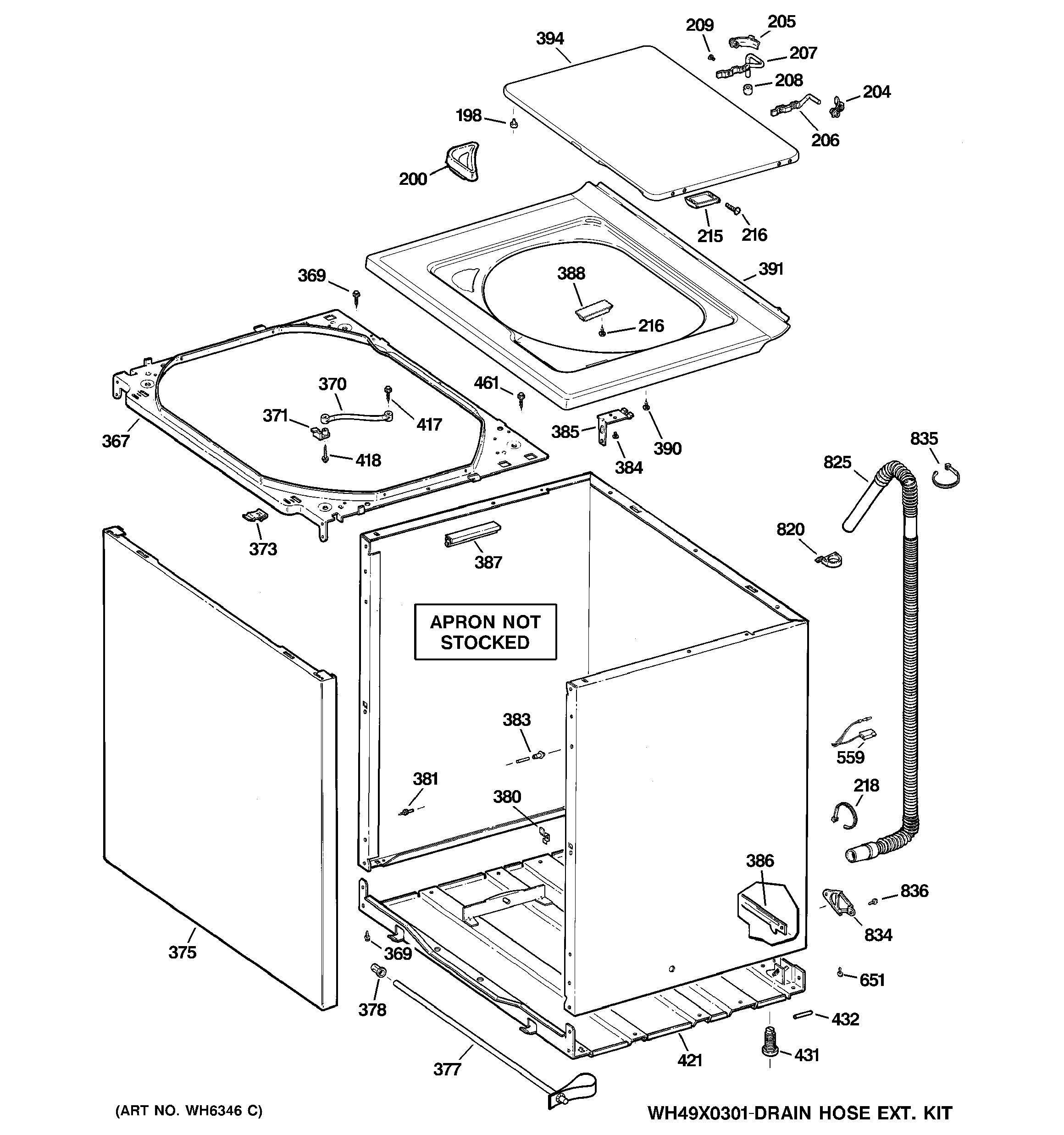 Hotpoint VWSR4160G0WW cabinet, cover & front panel diagram
