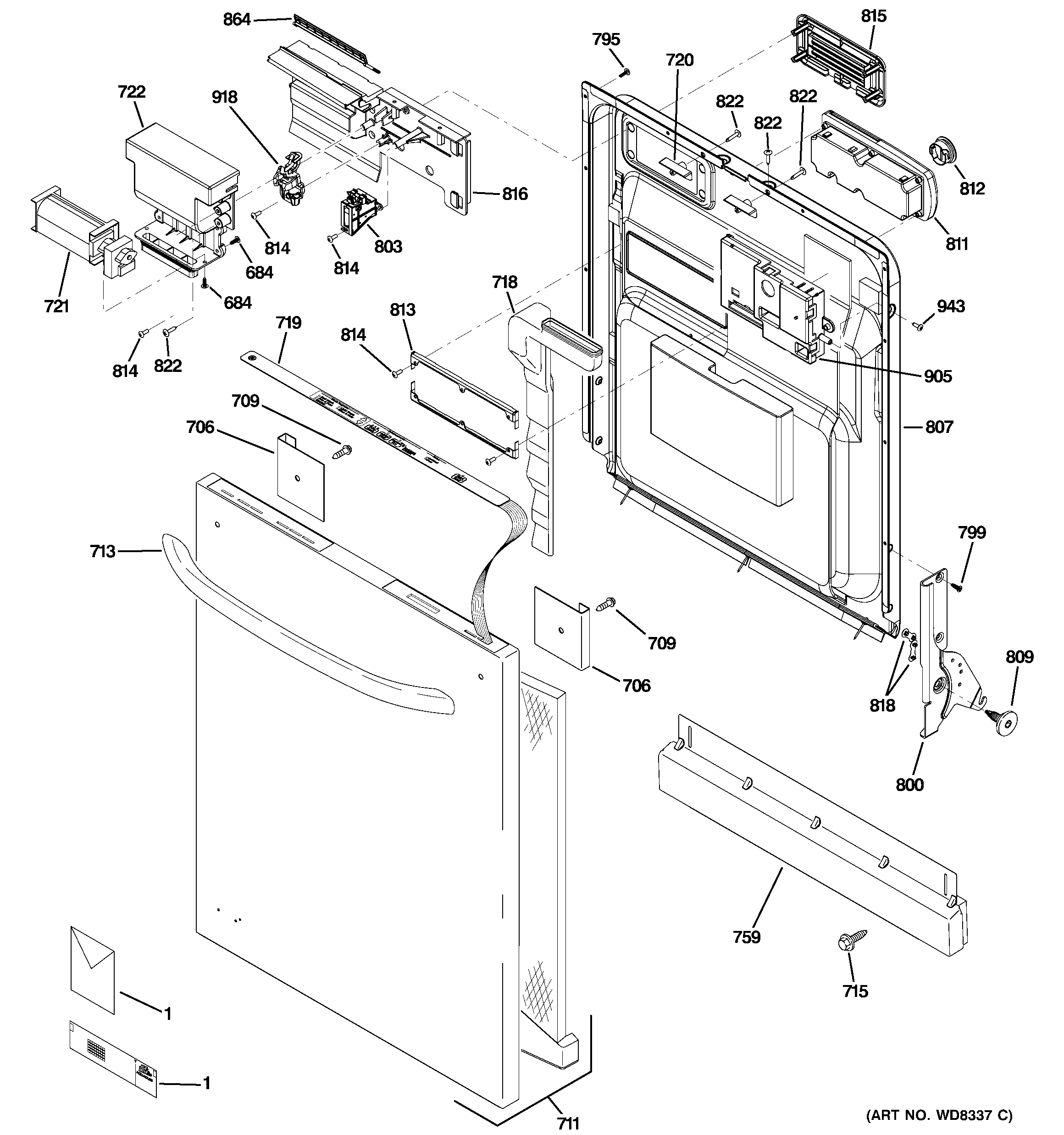 GE GDWT100R00BB escutcheon & door assembly diagram