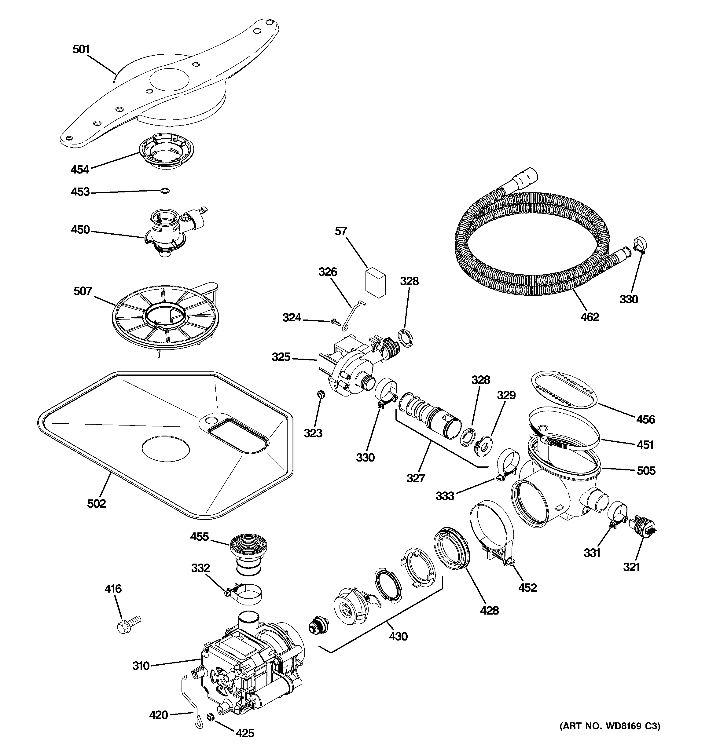 GE GDWT100R00BB motor-pump mechanism diagram