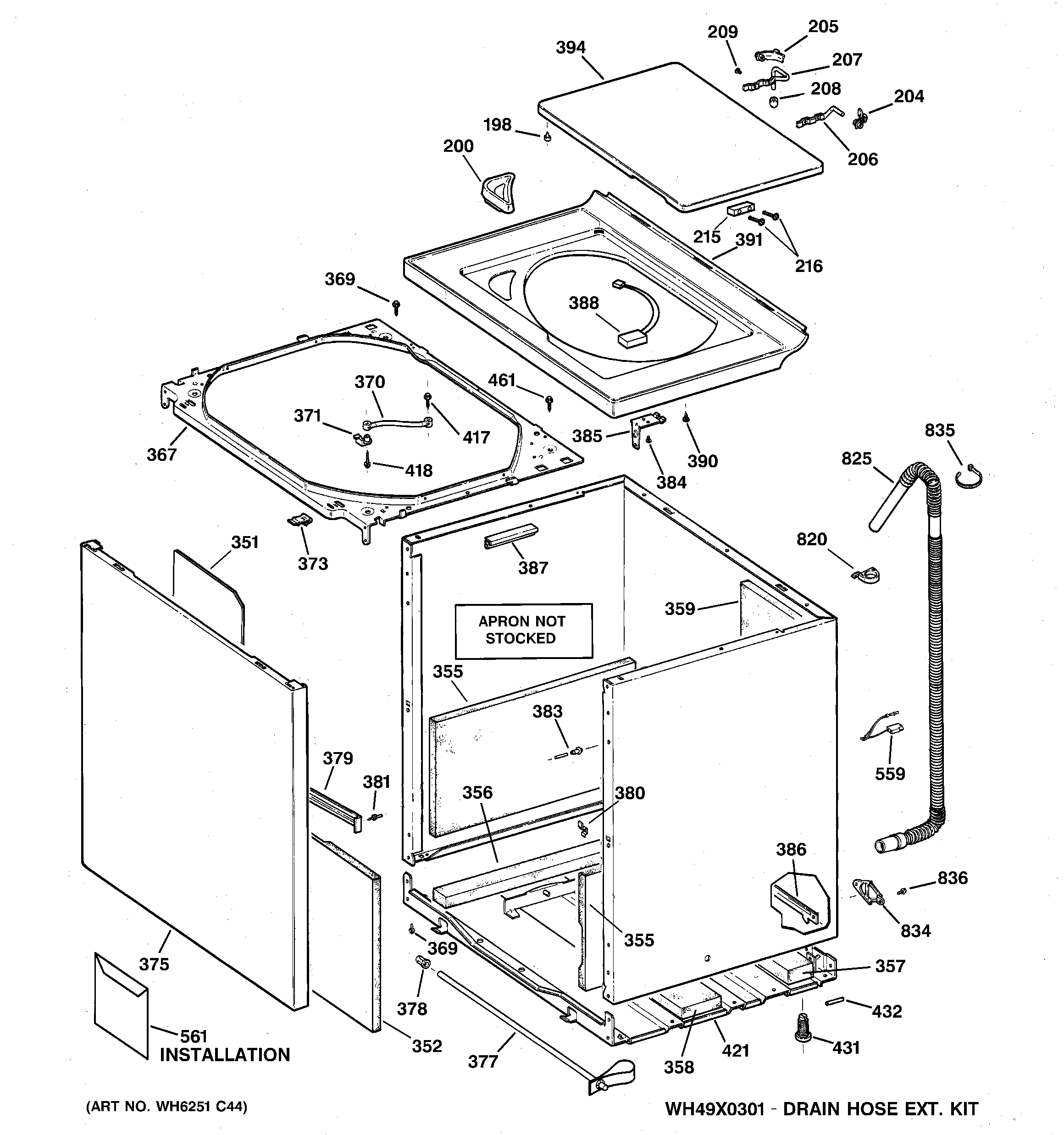 GE WPSE7003A0AA cabinet, cover & front panel diagram