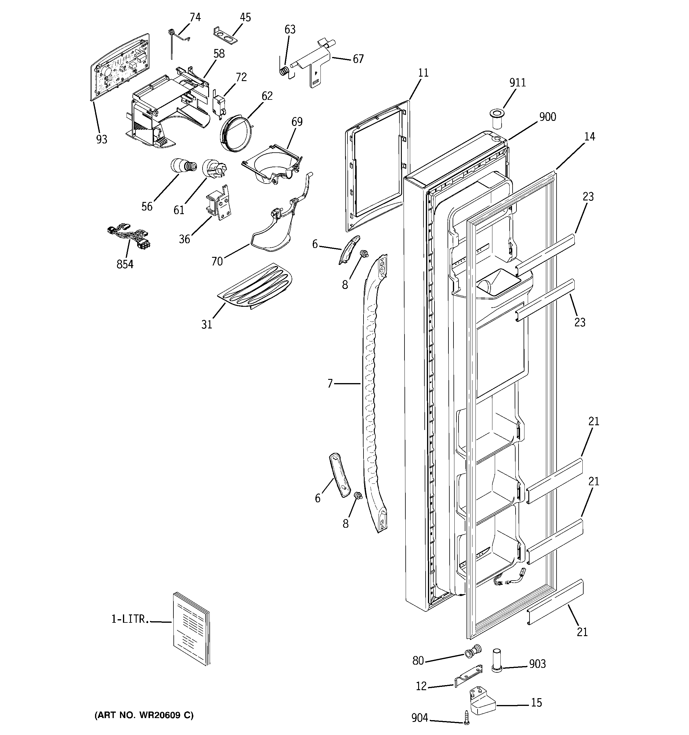 GE GSS25QGTKCC freezer door diagram