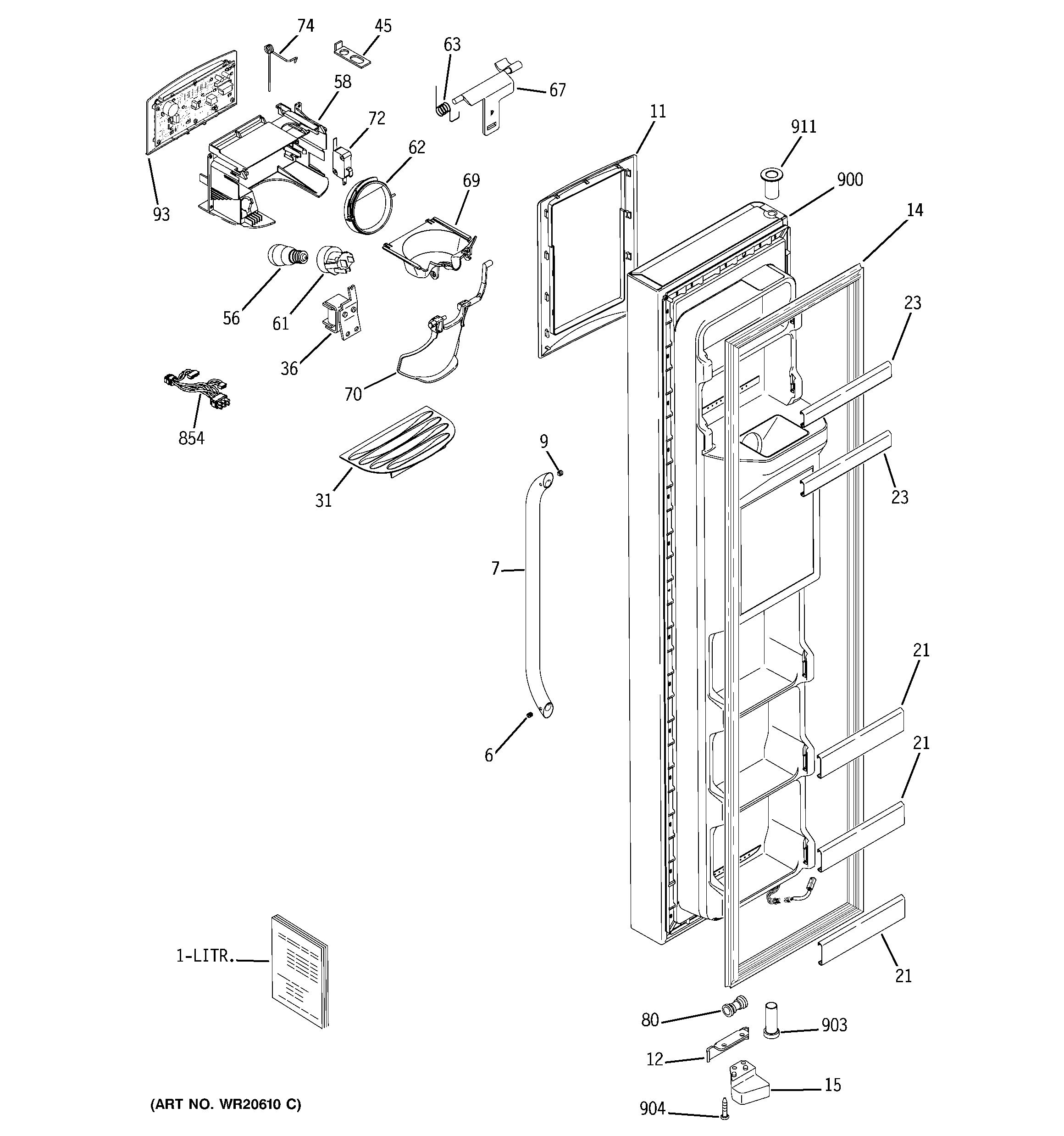 GE GSS25QSWJSS freezer door diagram