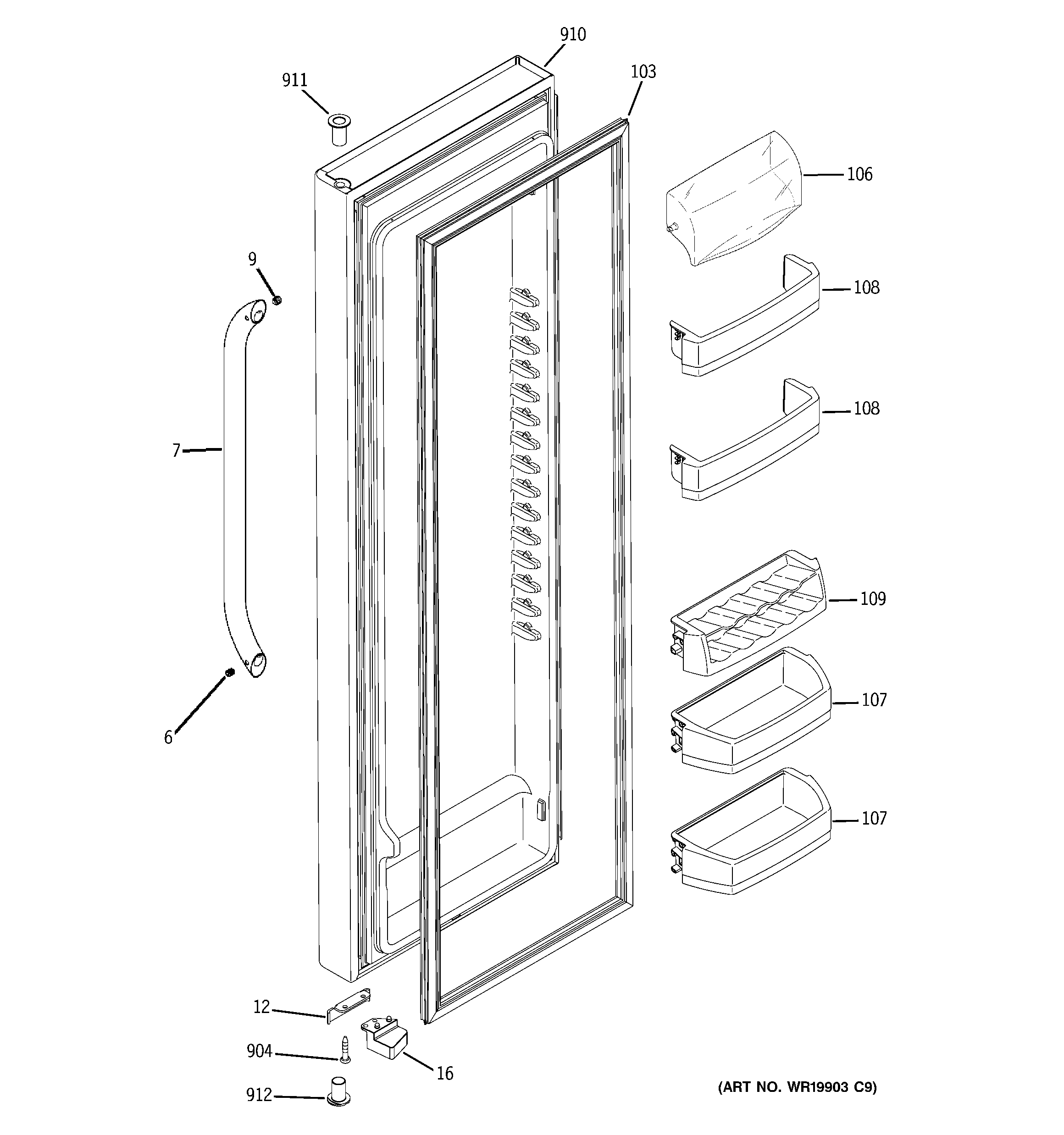 GE GSS25QSWJSS fresh food door diagram