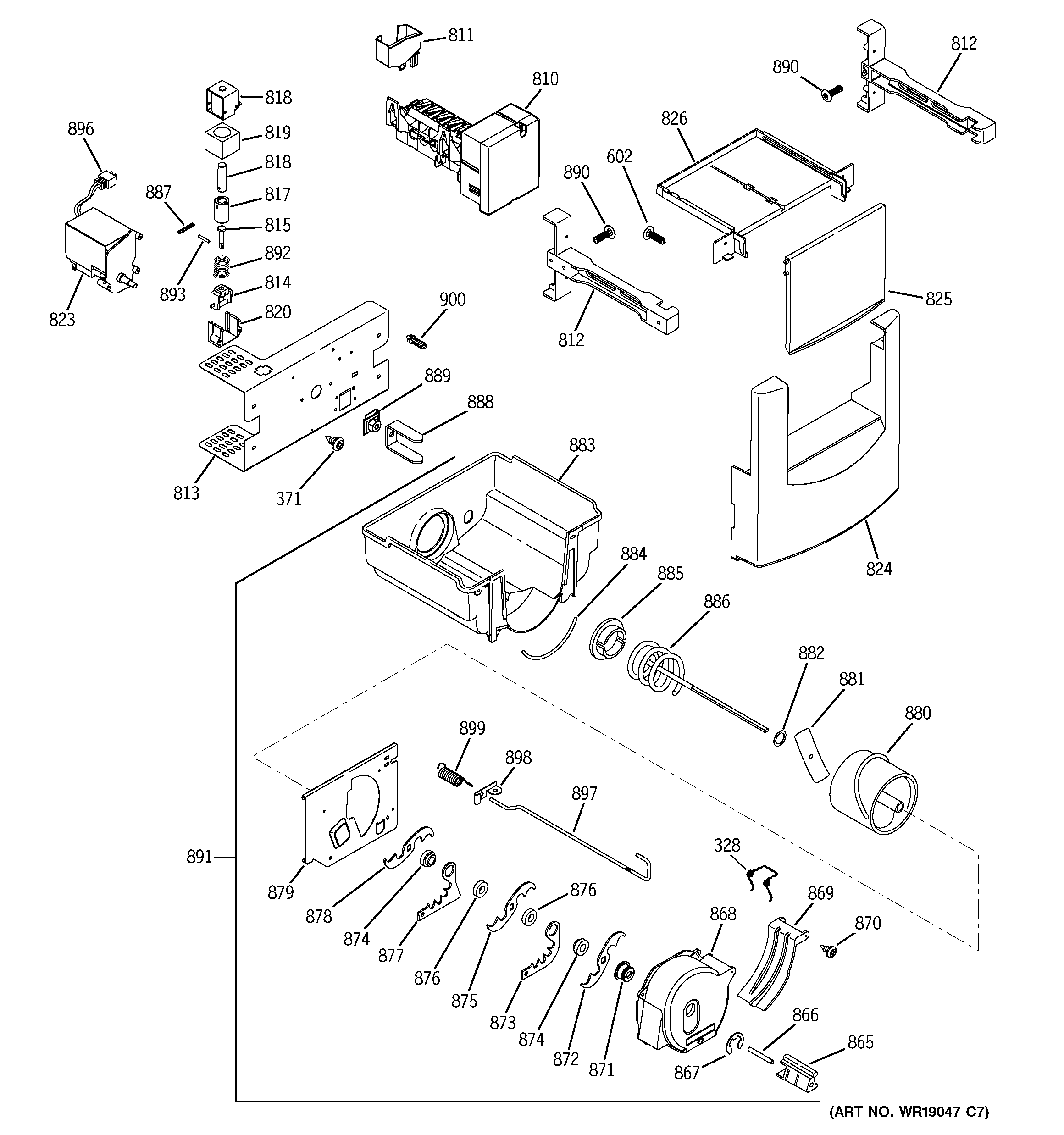 GE ZISB480DRA ice maker & dispenser diagram