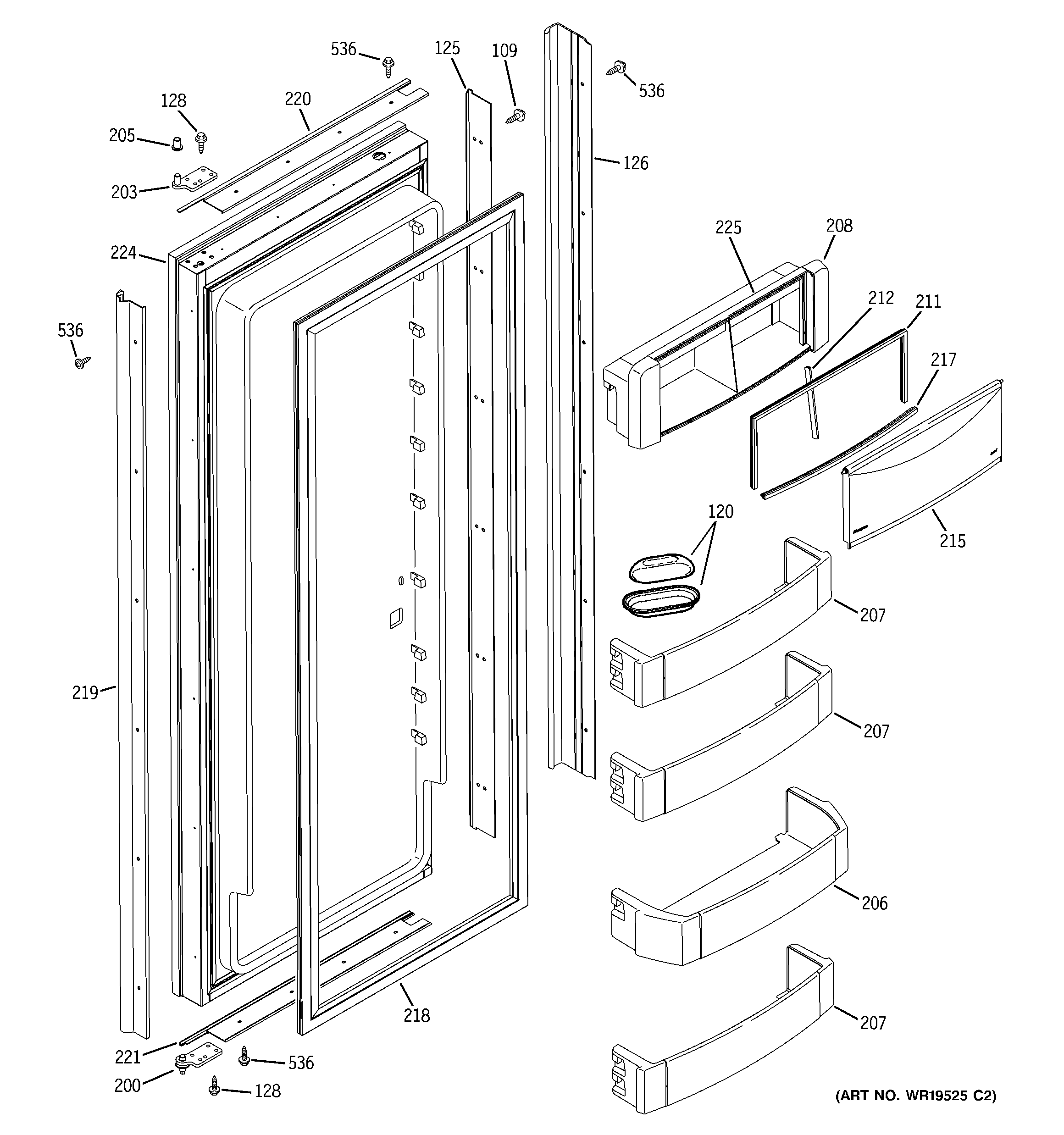 GE ZISB480DRE fresh food door diagram
