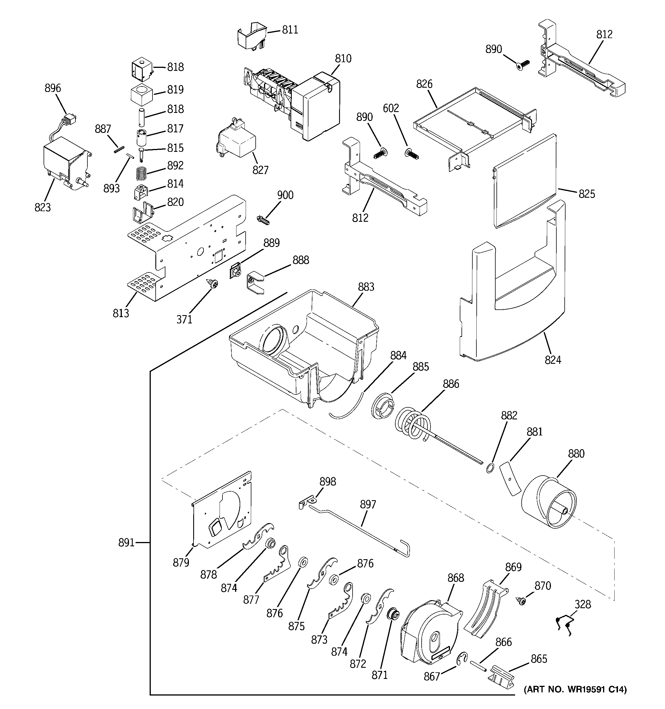 GE ZISB480DRH ice maker & dispenser diagram