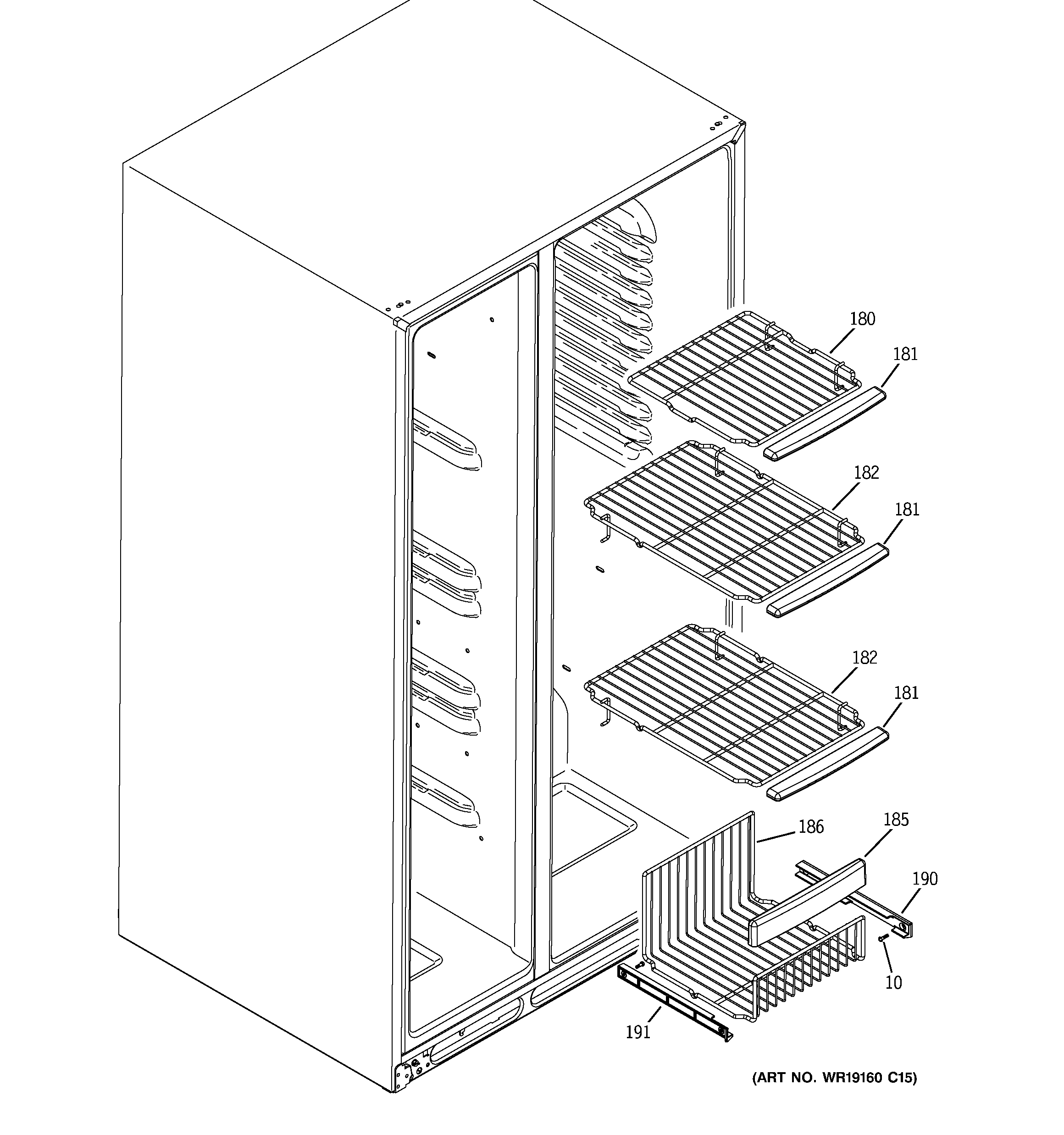 GE GSHF9NGYACBB freezer shelves diagram
