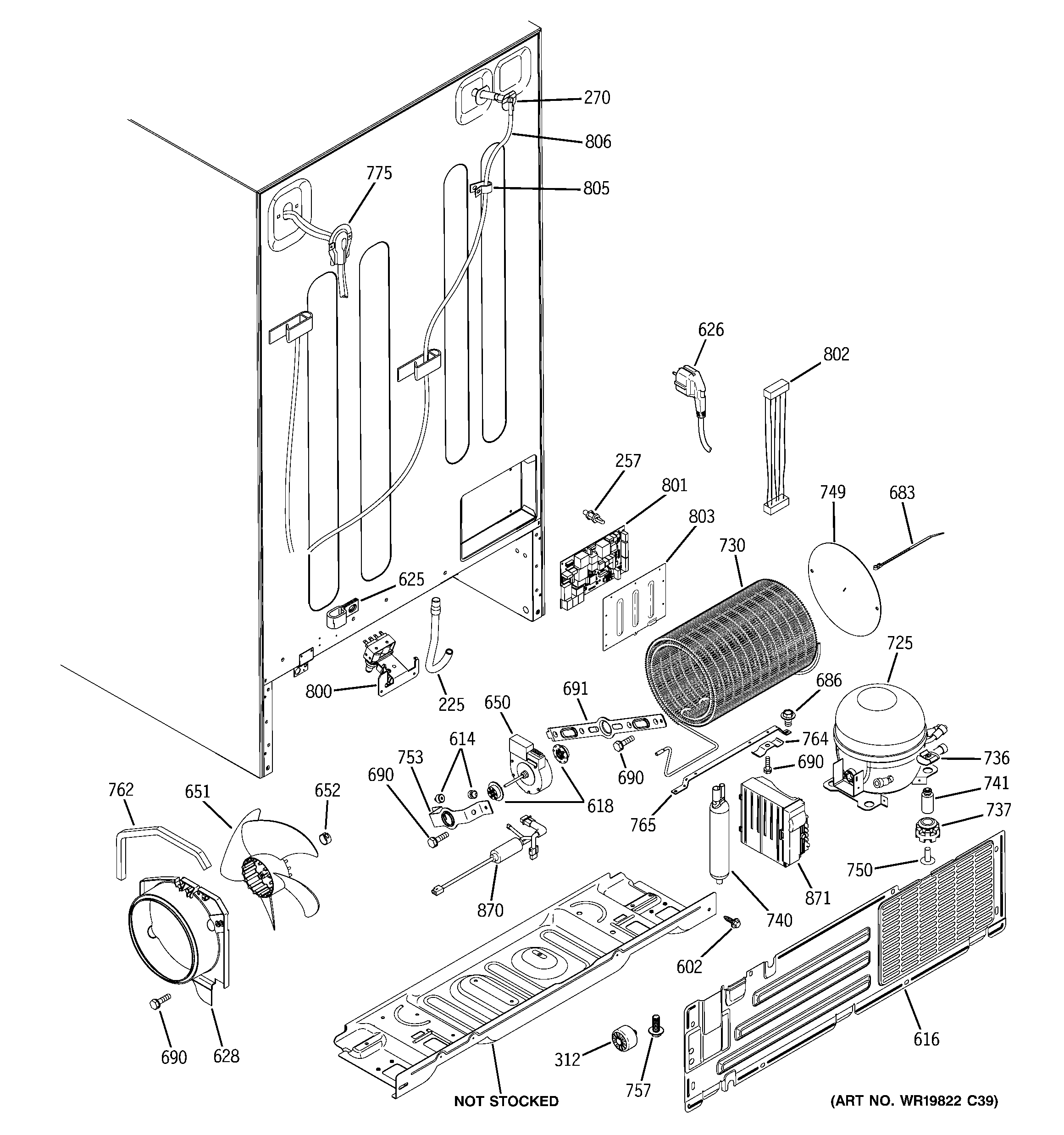 GE GSHF9NGYACBB sealed system & mother board diagram