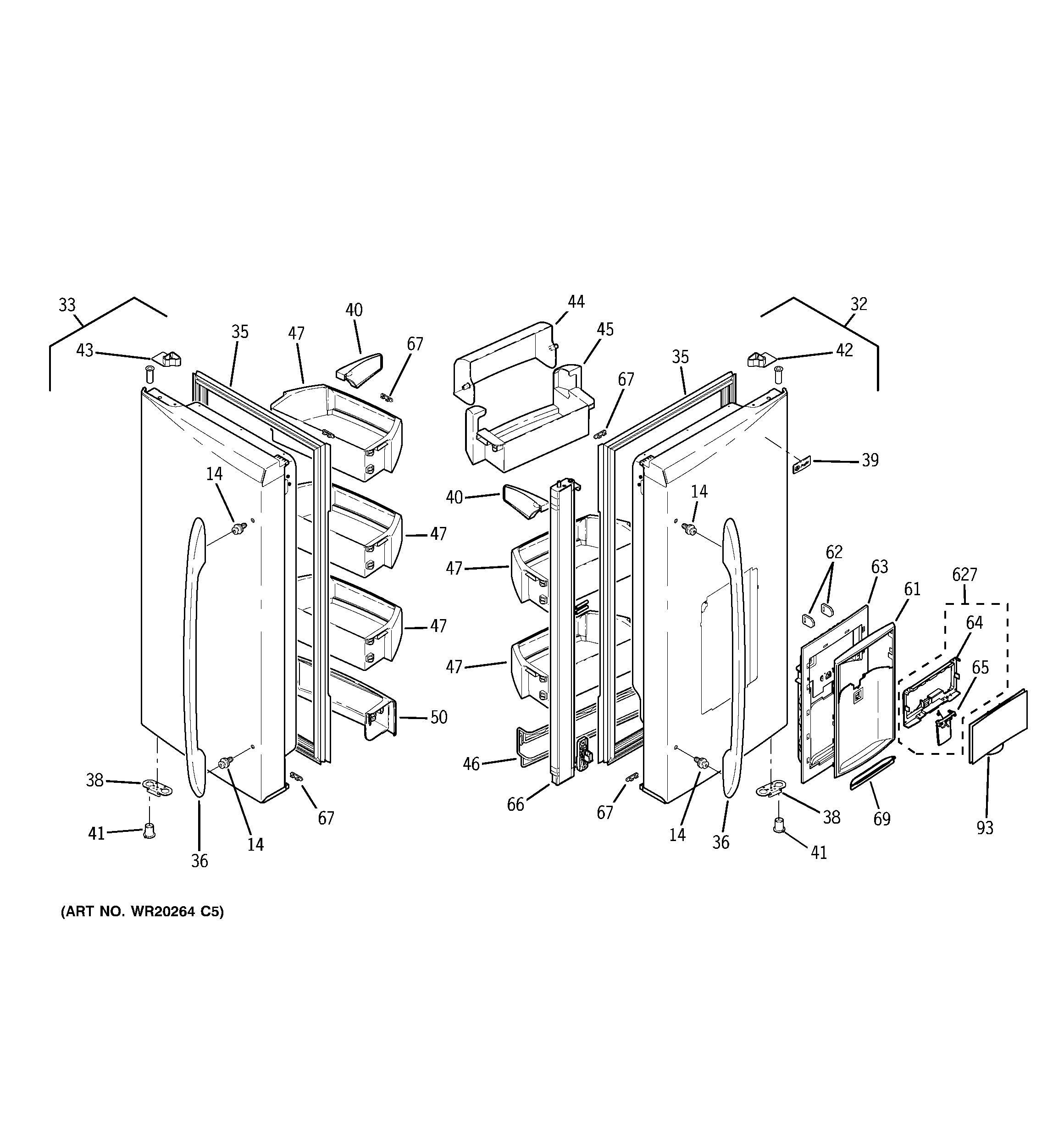 GE PGCS1PJYASS fresh food doors diagram