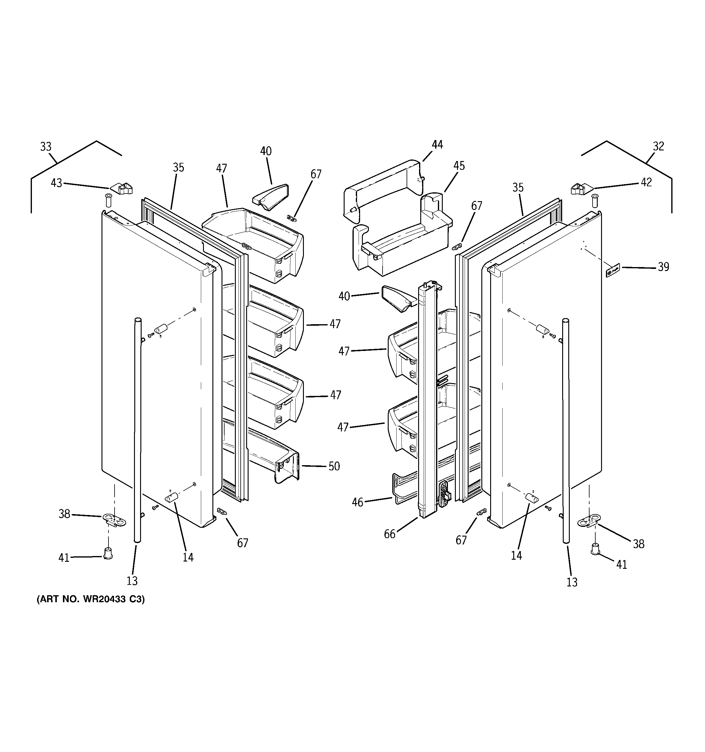 GE ZFGB21HYASS fresh food doors diagram