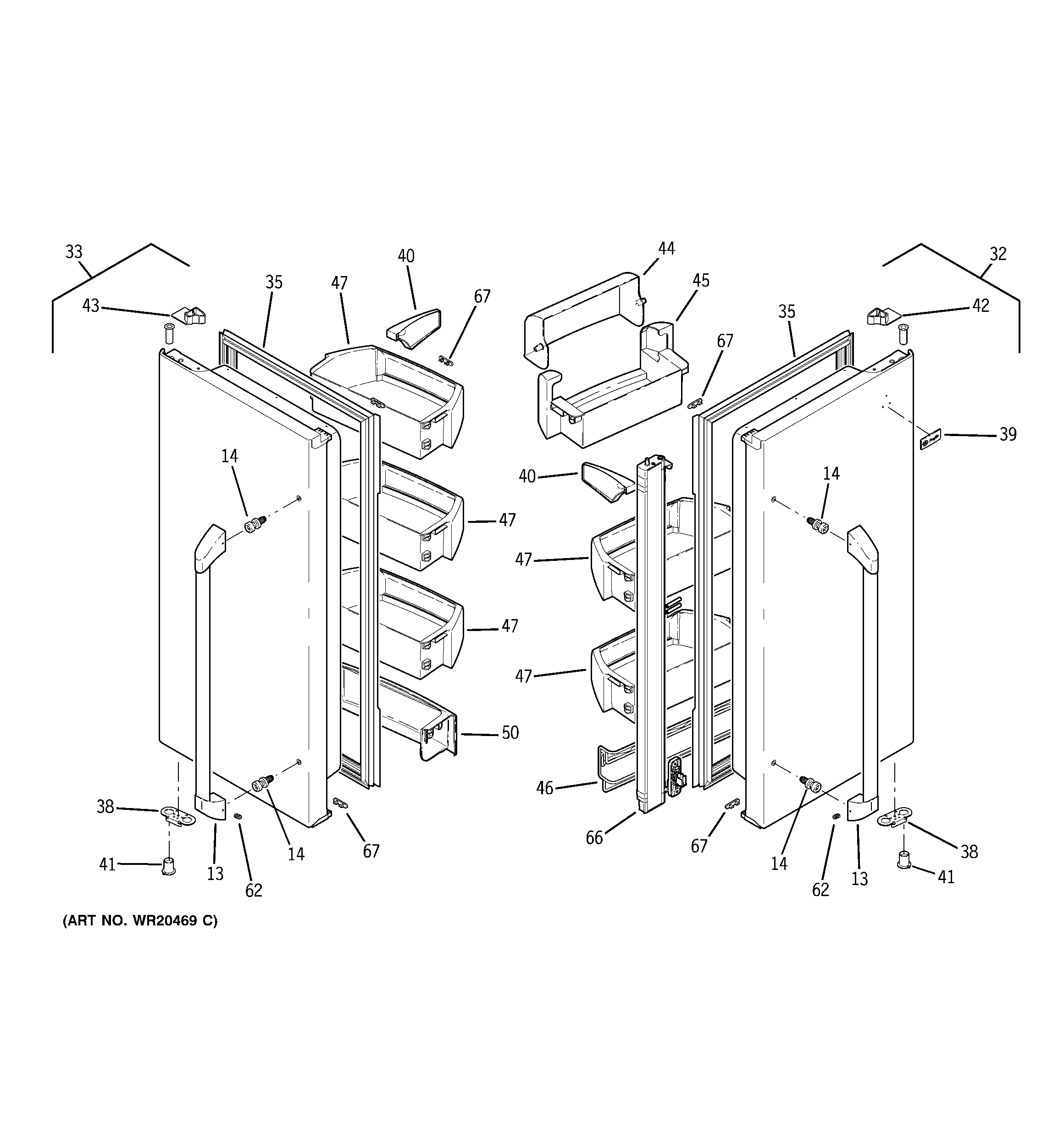 GE ZFGP21HYASS fresh food doors diagram