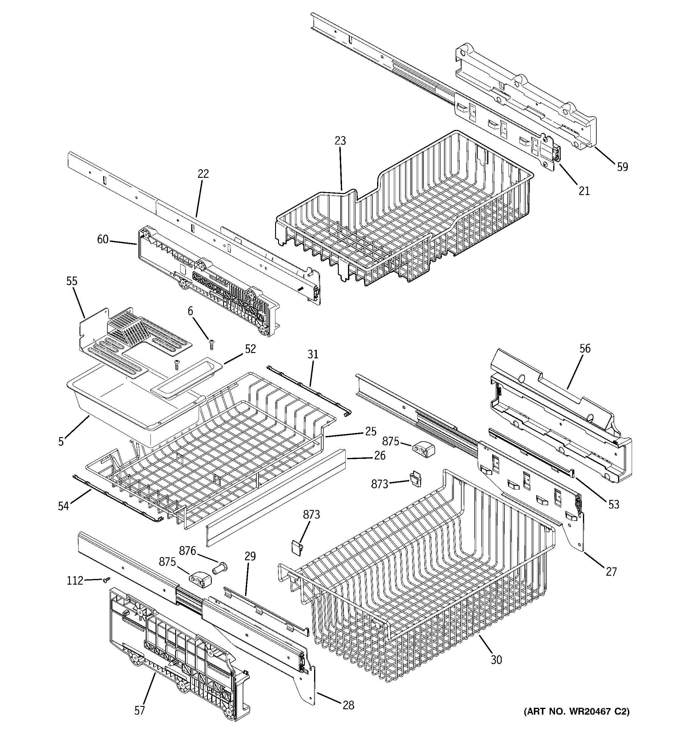GE ZFGP21HYASS freezer shelves diagram