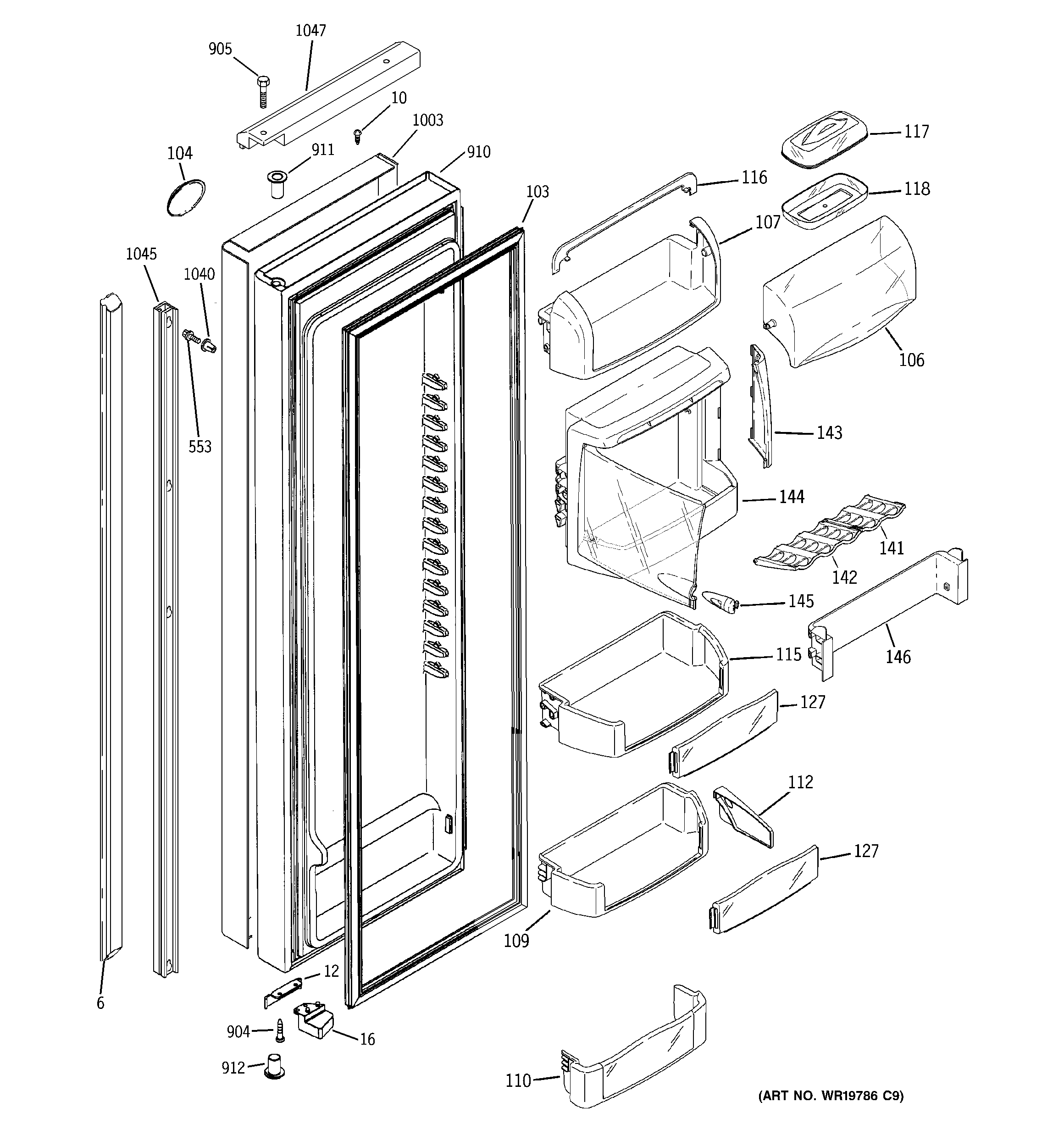 GE PJE25PGTAFSV fresh food door diagram